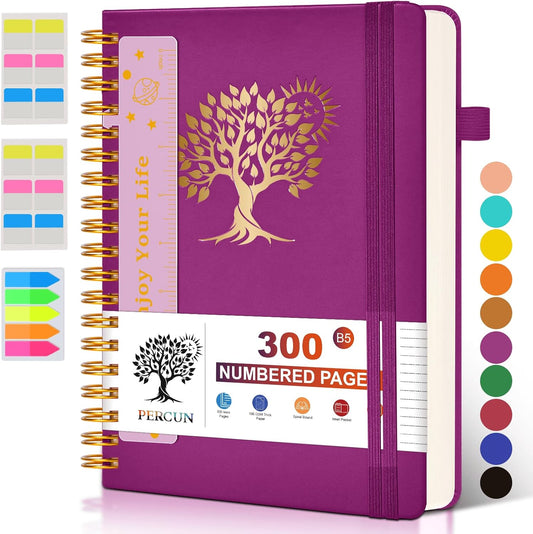 Large Spiral Notebook Journal for Women Men - 300 Numbered Lined Pages, College Ruled,B5 Hardcover Spiral Bound Notebook for School, Work, Note Taking, Writing, Leather Spiral Journal 7"x10"