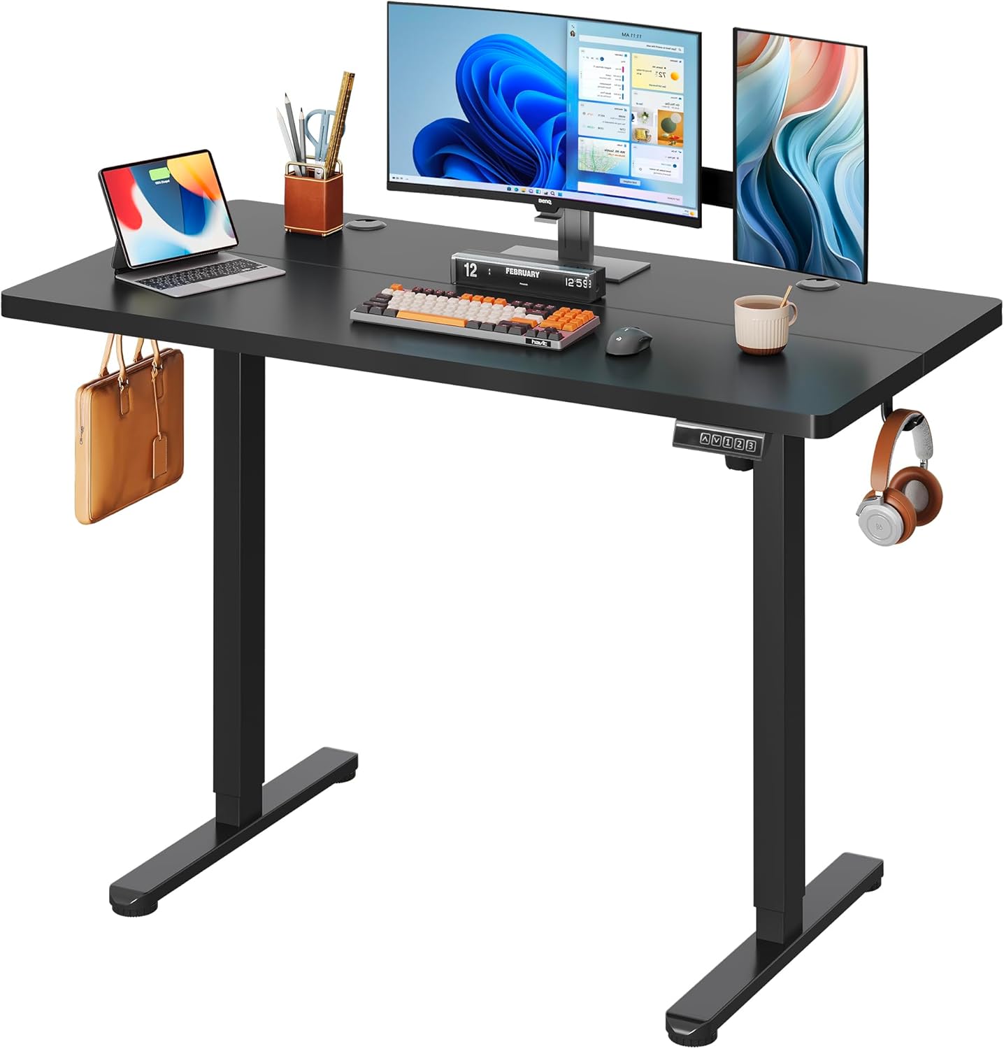 DEVAISE 48 Inch Electric Standing Desk, 3 Adjustable Height Stand up Desk for Home Office, Ergonomic Sit to Stand Desk with LED Touchscreen, Headphone Hook, 3 Memory Preset Computer Desk (Black)