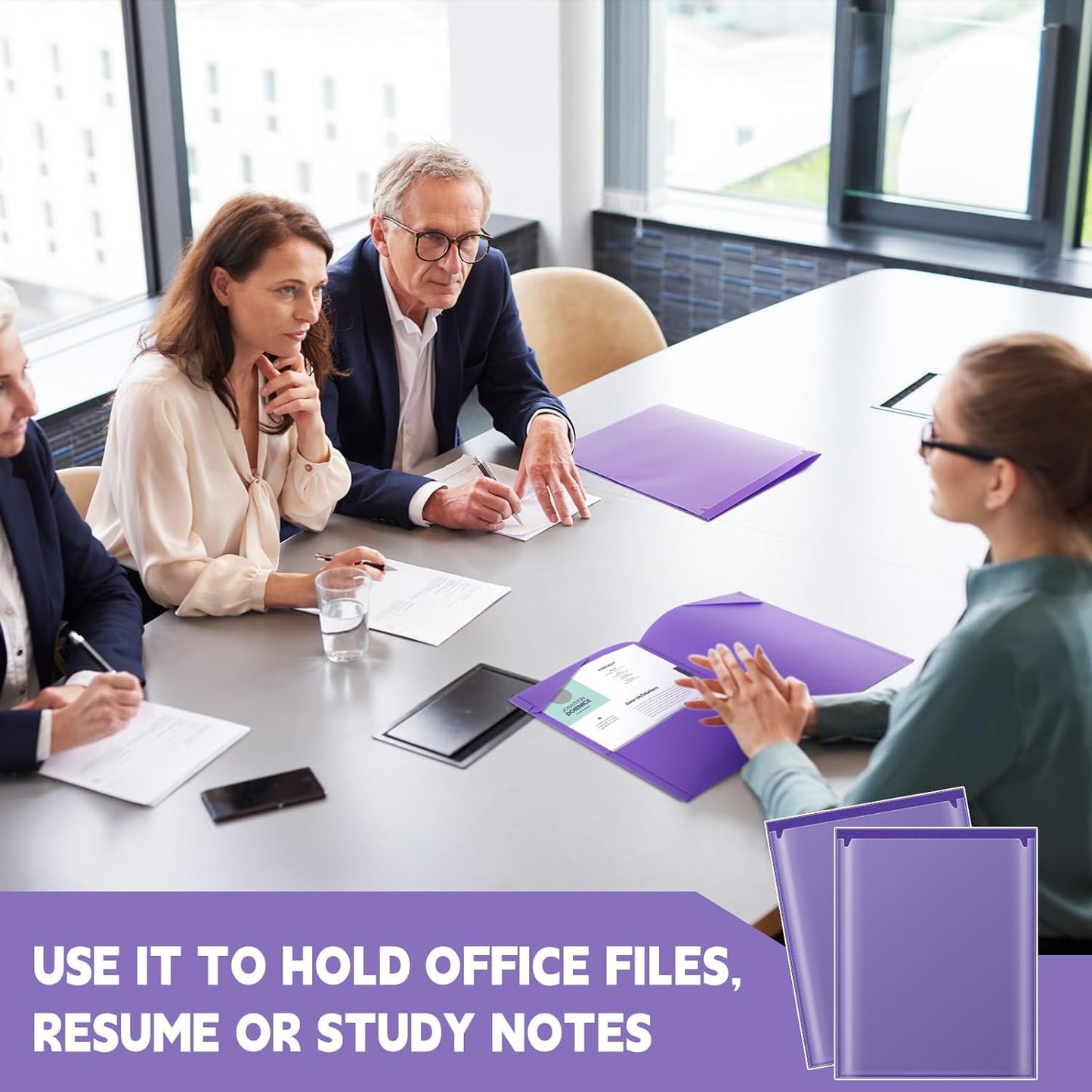 Henoyso 100 Pcs Plastic Folders with Clear Front Pockets Bulk Heavy Duty File Folders with 2 Pockets and Card Slot for Student Teacher Back to School Supplies Office Presentation (Purple)