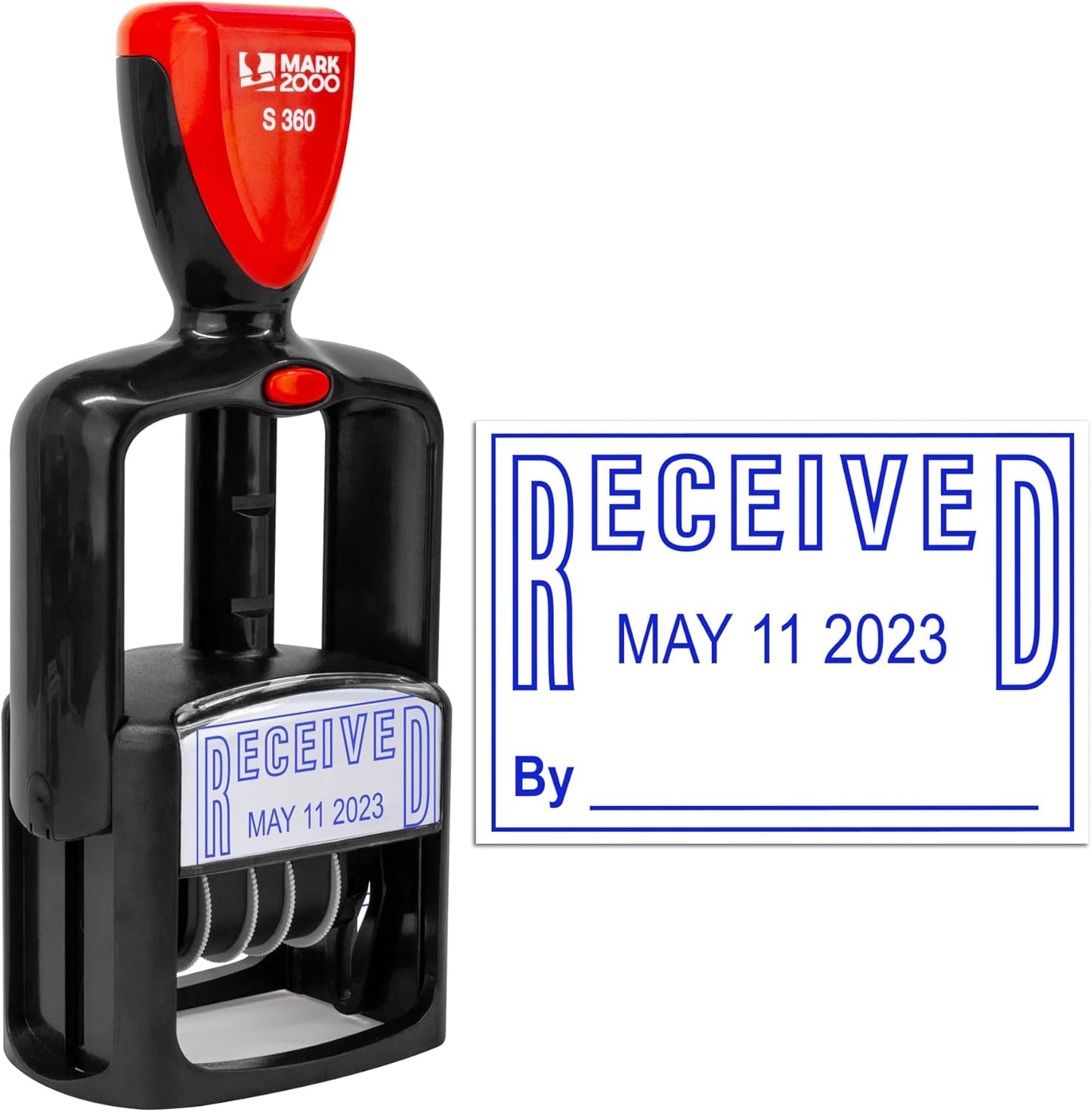 Self-Inking Rubber Date Office Stamp with Received Phrase - Blue Ink - 12-Year Band