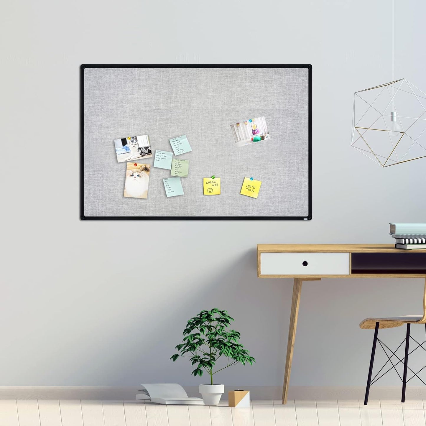 JILoffice Cork Linen Bulletin Board 36 X 24 Inch (Grey), Black Aluminum Frame Wall Mounted Board Memo Pin Board for Office Home and School