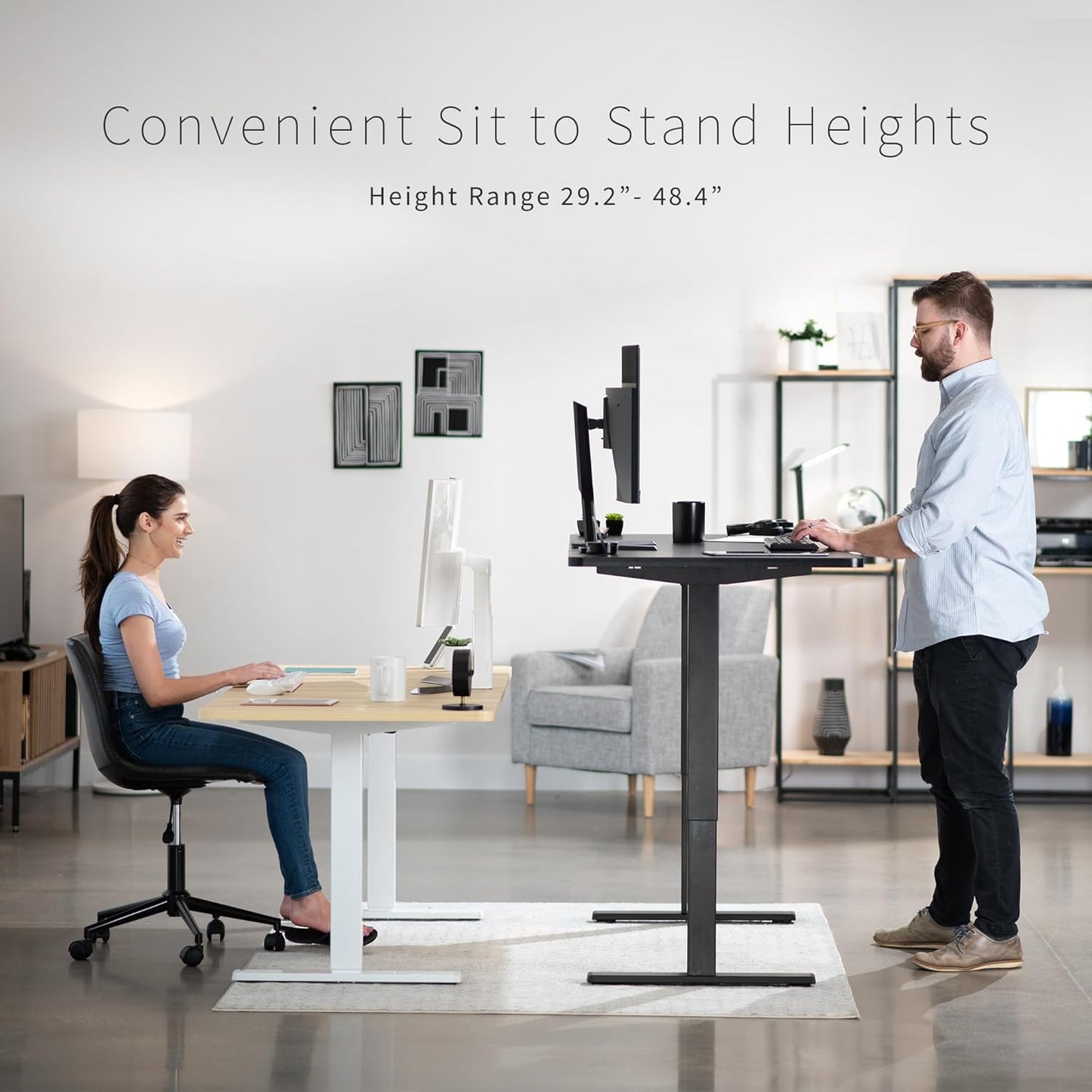 VIVO Electric 71 x 30 in Standing Desk, Memory Height Adjustment, 1B Series, White and Light Wood, Top Gray Frame, DESK-KIT-1G7WC