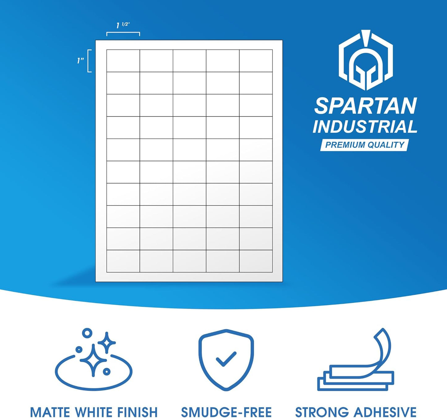 1 1/2" X 1" Matte White Printable Labels Compatible with Inkjet and Laser Printers - 30 Sheets, 1500 Total Paper Stickers for Return Addresses, UPC and EAN Barcodes - Spartan Industrial