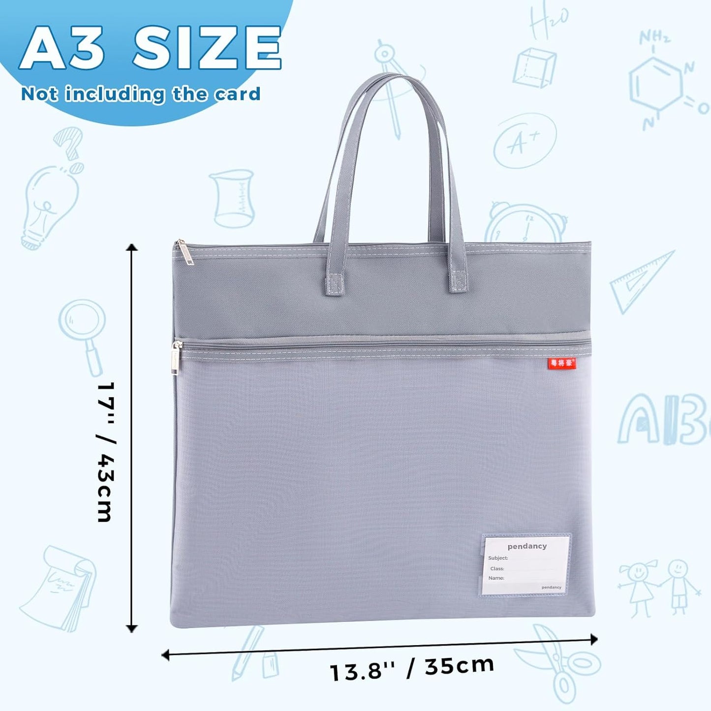 Pendancy Mesh Zipper Pouch A3 Size, Large Double Pocket Waterproof File Bag with Handle, 13x17 in Foldable Document Storage for Puzzle Project/Cross Stitch/Travel/Office（Advanced Gray）