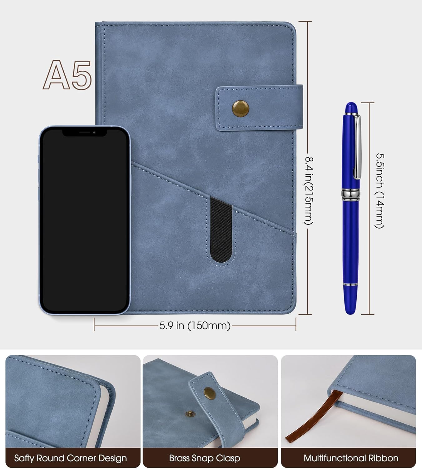A5 Lined Leather Journal Notebook,Hardcover Journal Set with Pen and Gift Box,100Pages 100gsm Thick Ruled Paper Daily Diary for Men Women School,Travel,Business,Work,Writing 5.9" X 8.4"