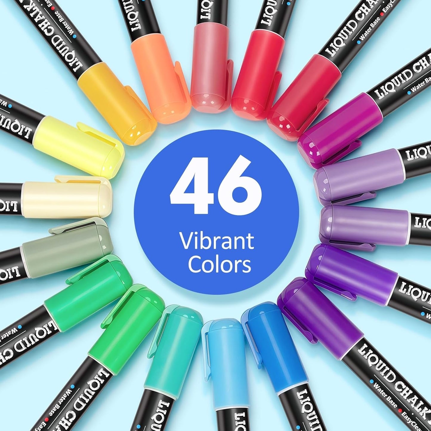 BainGesk 46 Colors Liquid Chalk Markers, Dust-Free Erasable Pens for Blackboards, Chalk Markers for Chalkboard, Windows, Glass, Mirror, Acrylic Dry Erase Board, 6mm Reversible Bullet & Chisel Tip