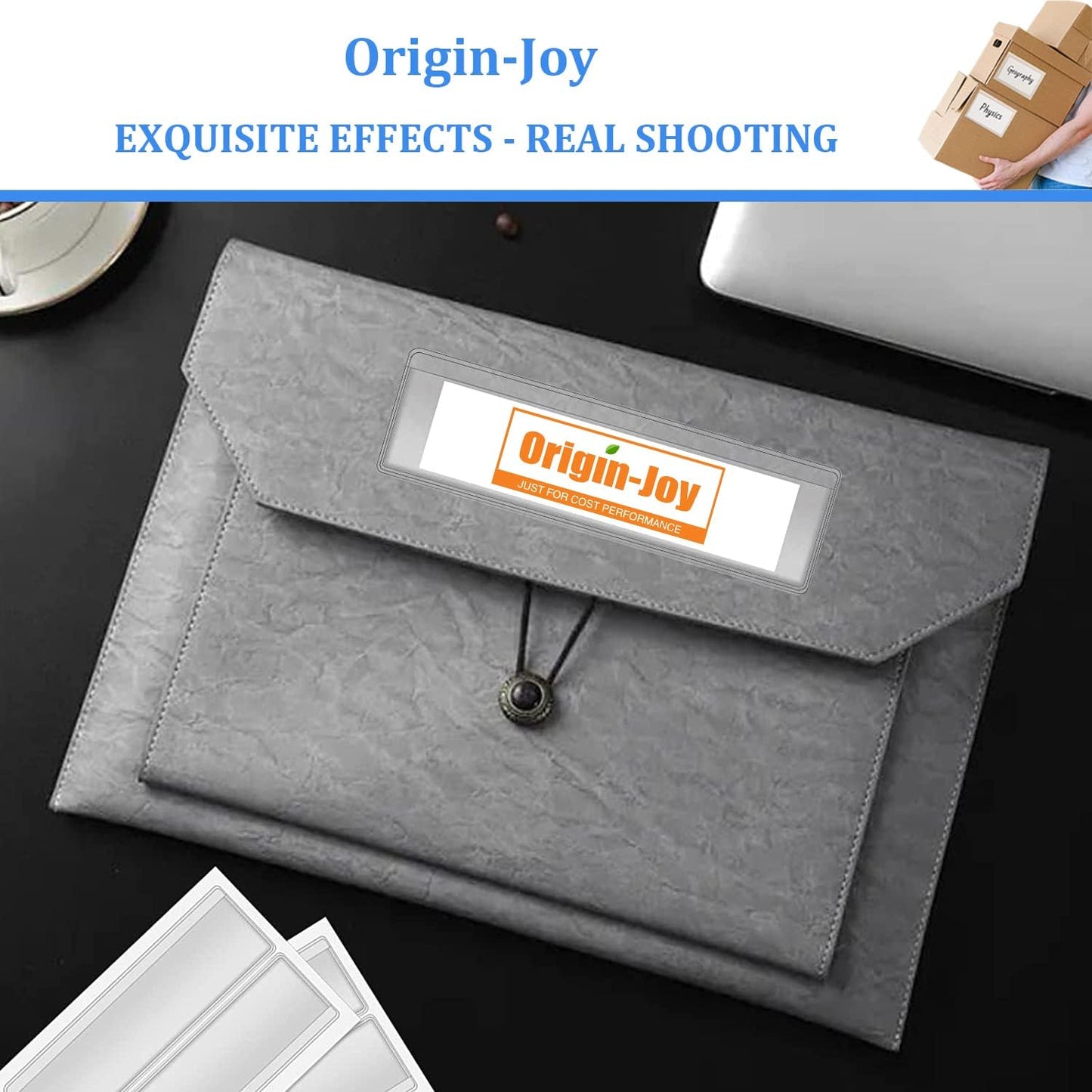 Origin-Joy 25 PCS Self-Adhesive Index Label Pockets, Clear Plastic Peel & Stick Card Holders with Top Open for Loading (5 x 3 inch)