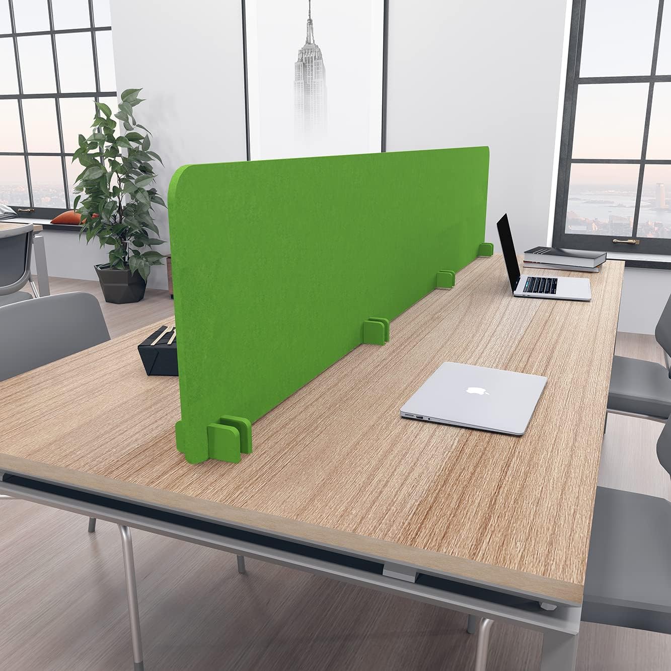 Freestanding Acoustic Desk Divider with Mount | Eco-Friendly Privacy Screen Panel | Noise Reducing Desk Partition | Tackboard Option & Easy to Install | Made from Recycled Plastic | Purple - 18" X 47"
