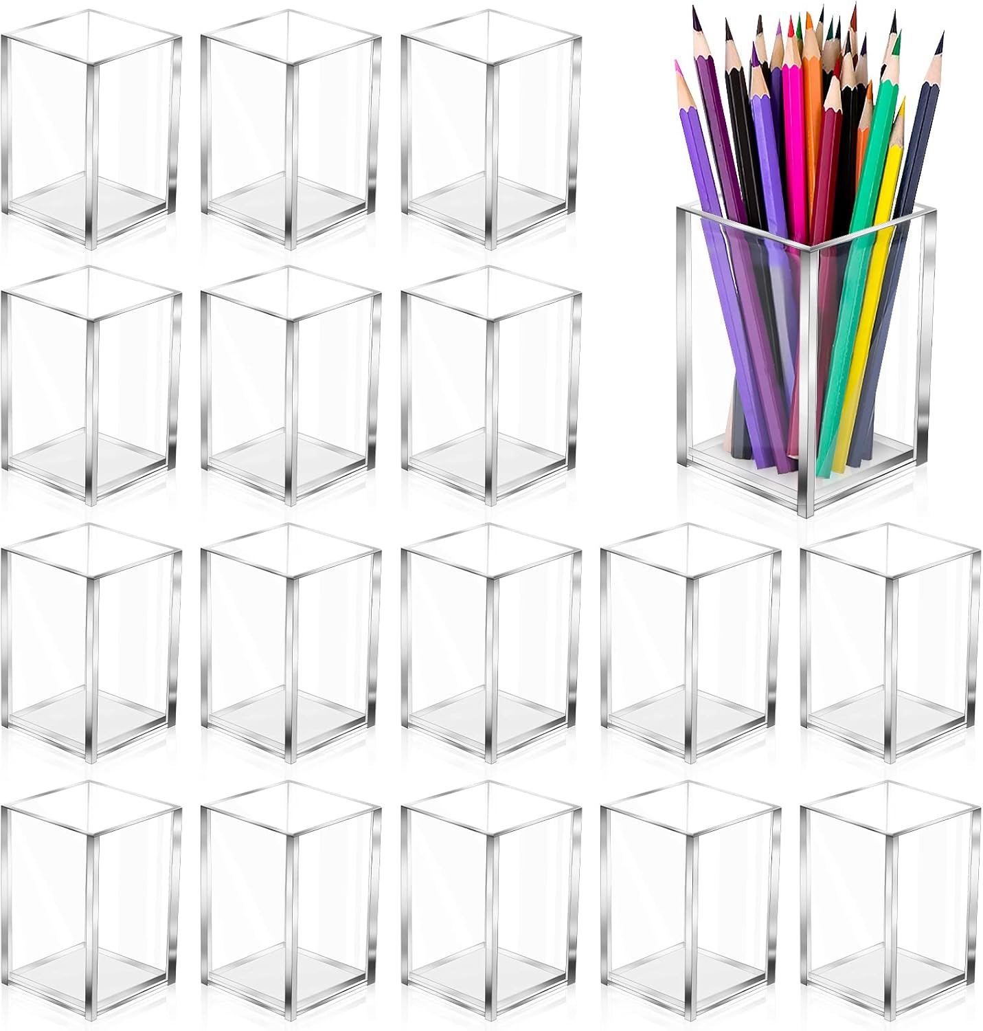 20Pack Clear Acrylic Pen Holder Desktop Pencil Organizer Acrylic Pencil Cup Stationery Office Organizer Makeup Brush Holder