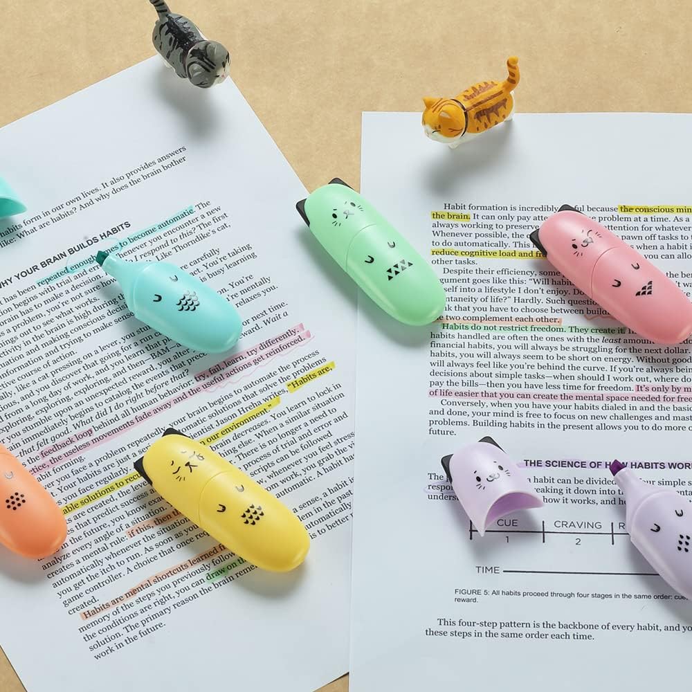 2 Packs Cute Animal Design Mini Highlighter Pen Assorted Colors Chisel Tip Gift Pastel Color Highlighter Marker…