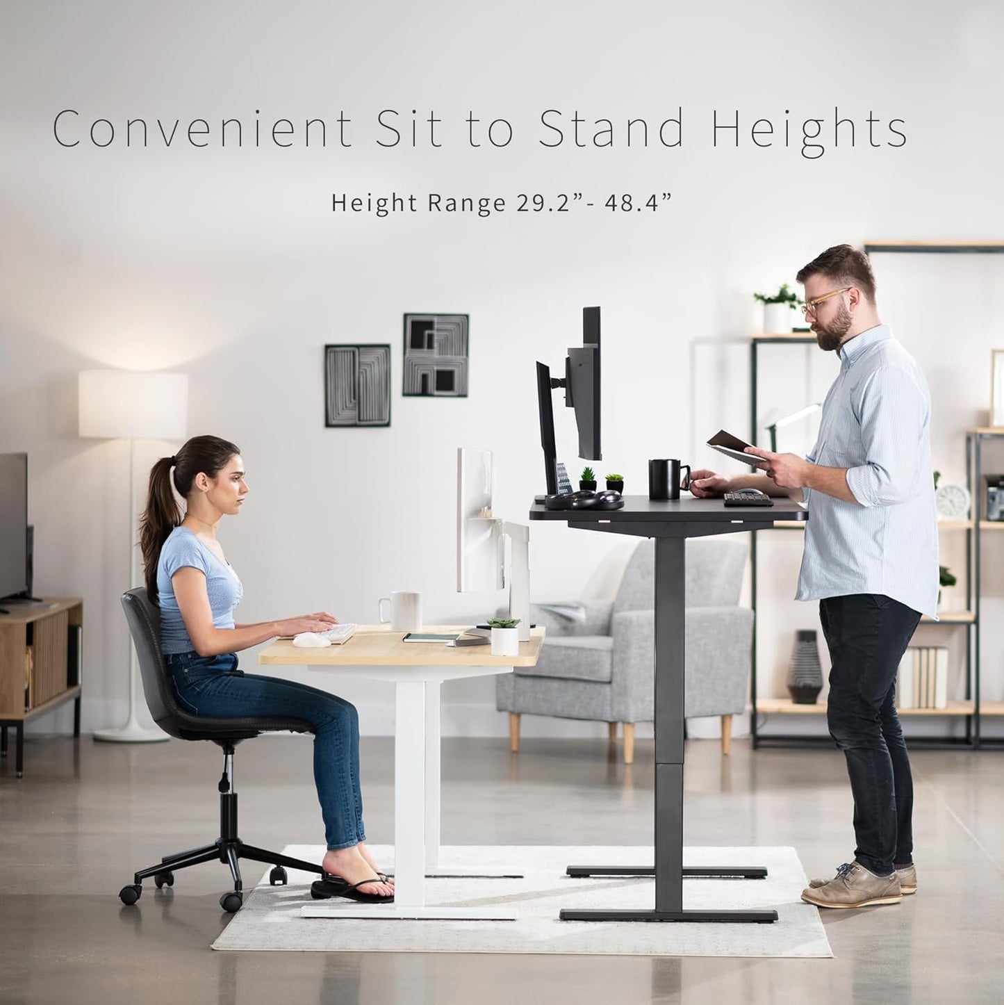VIVO Electric 48 x 30 in Rustic Standing Desk, Memory Height Adjustment, 1B Series, One-Piece Vintage Brown Top, Gray Frame, DESK-KIT-1G5N