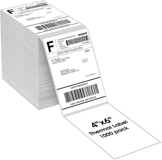 MaxGear 4" x 6" Direct Thermal Labels, 1000 Fanfold Labels, for Shipping & Mailing, Perforated White, Commercial Grade with Permanent Adhesive, Compatible with Most Thermal Printers,1 Stack