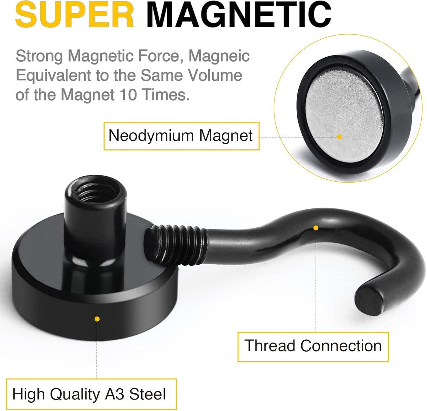 DIYMAG Magnetic Hooks, 30lbs+ Magnet Hook 2025 Cruise Cabin Ship Essentials Heavy Duty Strong Magnets Refrigerator Fridge Hanging for Classroom Beach Vacation Kitchen Grills Home 6 Pack (Black)
