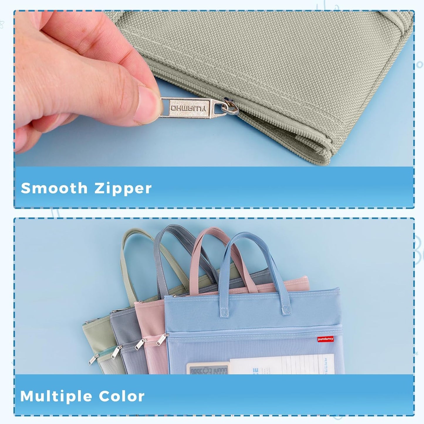 Pendancy Mesh Zipper Pouch A3 Size, Large Double Pocket Waterproof File Bag with Handle, 13x17 in Foldable Document Storage for Puzzle Project/Cross Stitch/Travel/Office（Advanced Green）