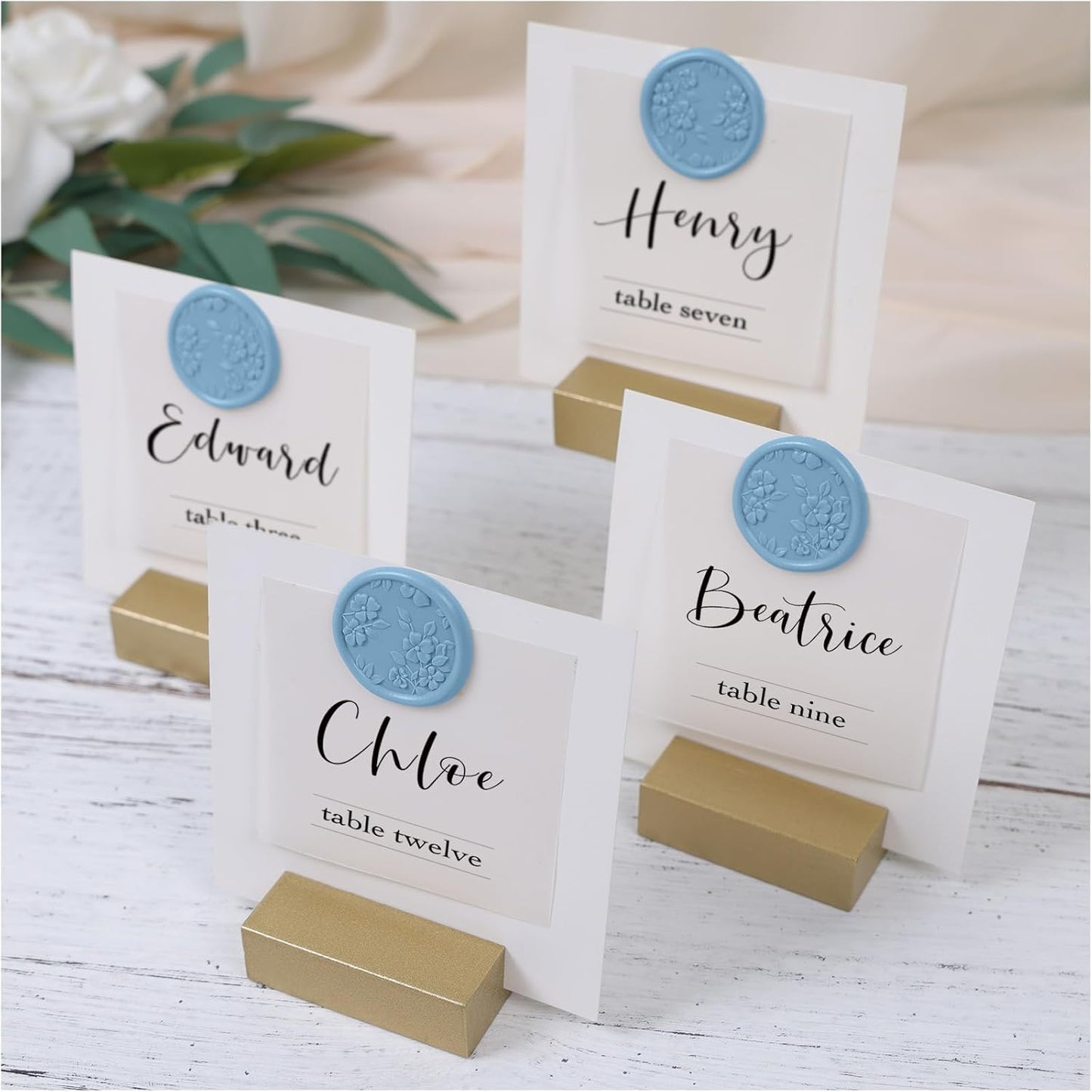 UNIQOOO Wax Seal Stickers - 3D Begonia Wedding Invitation Envelope Botanical Seal Stickers, 50 Pcs Self- Adhesive Dusty Blue Stickers, Perfect for Invitation, Christmas, Gift Wrapping, Party