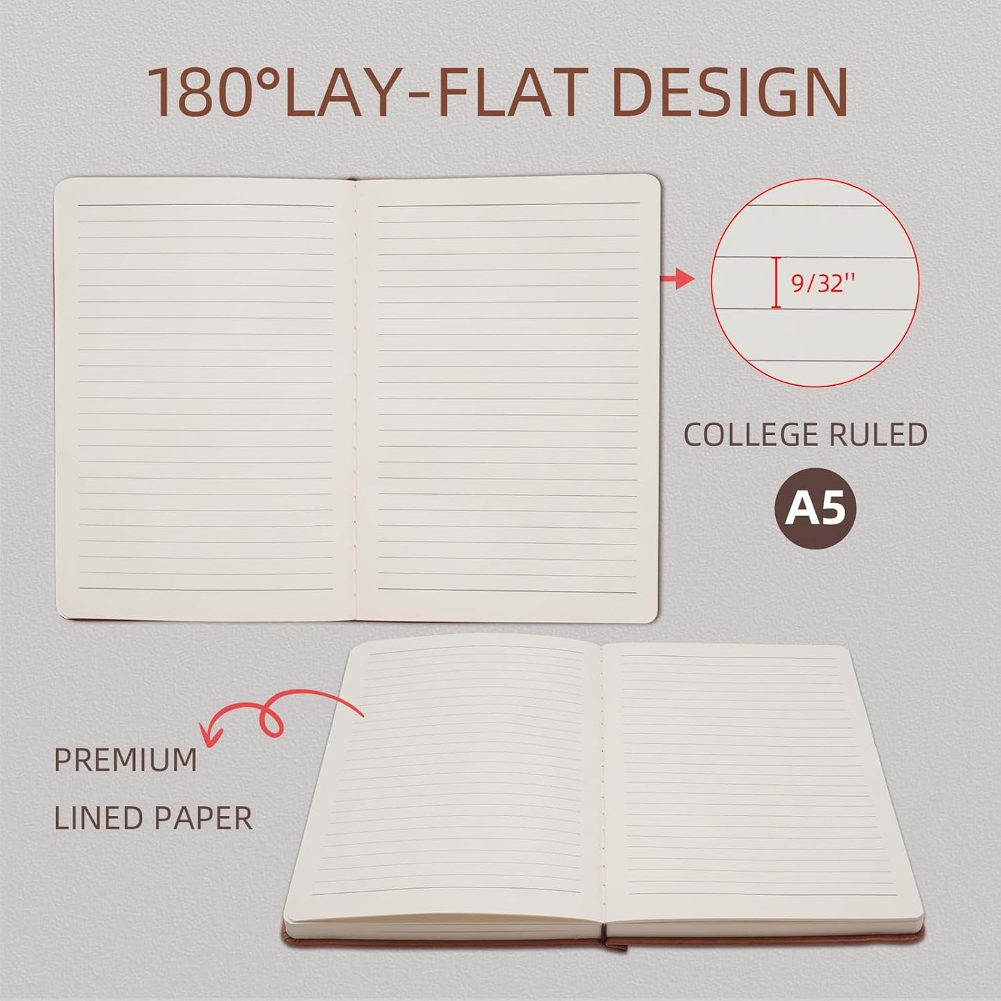 Lined Notebook Journal for Women Men 320 Pages A5 Hardcover Leather with Pen Holder College Ruled Journals for Work Note Taking Travel School Green