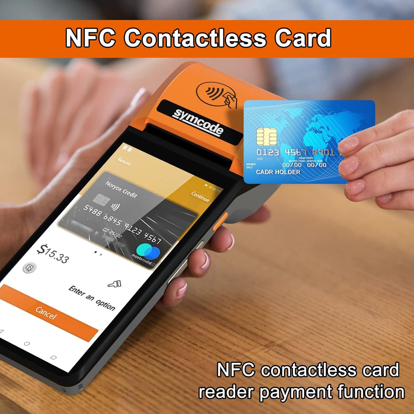 symcode POS PDA Printer Mobile POS Machine Terminal Thermal Receipt Printer 5.99" High Resolution and Clear Touch Screen Handheld PDA Printer Android 8.1 OS Support 4G WiFi Bluetooth with NFC