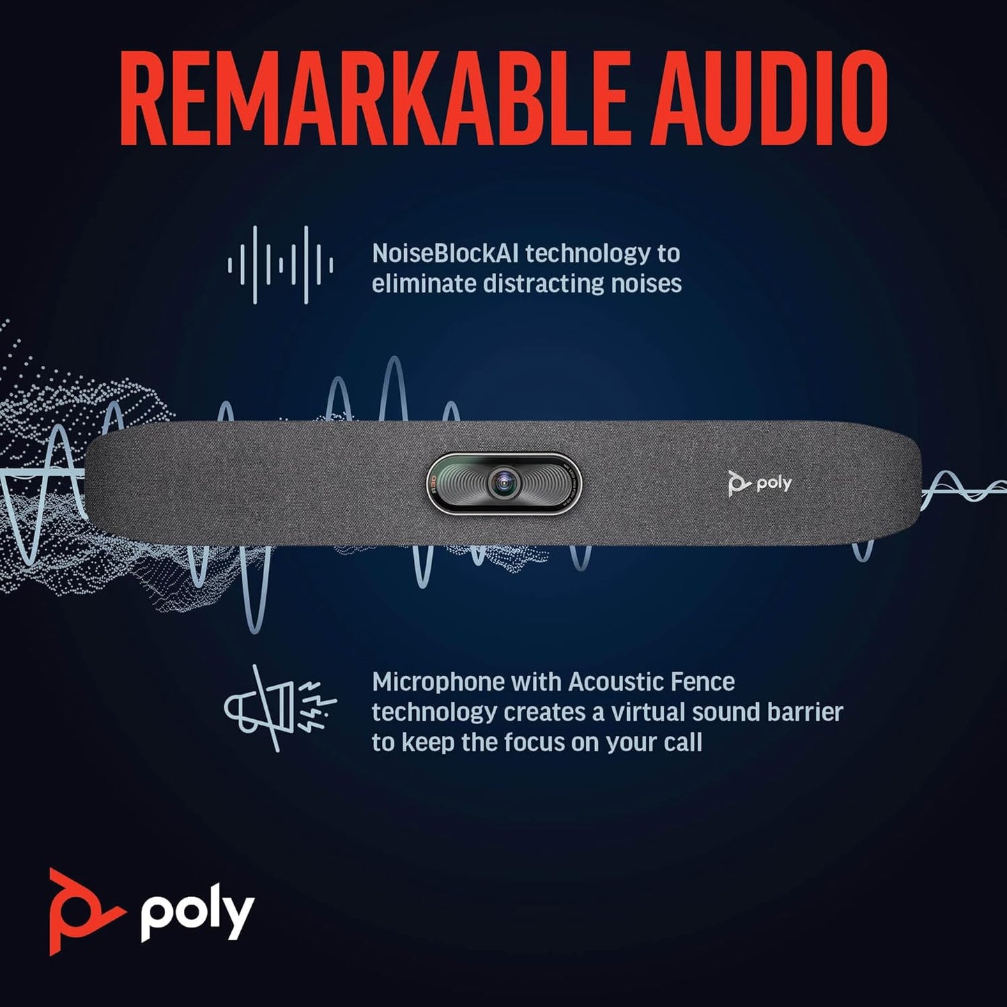 Poly Studio R30 4K Video Conferencing Bar (Plantronics) – Camera, Mic, & Speaker for Small Rooms – Automatic Camera Framing – Noise Reduction Technology – Works w/Teams, Google, Zoom –Amazon Exclusive