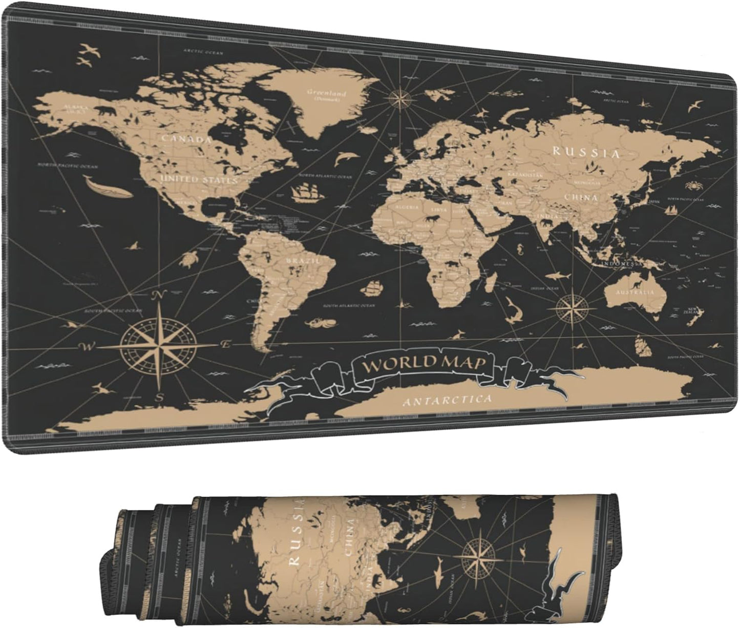 Desk Mat,Vintage World Map Extended Gaming Mouse Pad for Office Work & Game,Computer Keyboard Mouse Mat Desk Non-Slip Rubber Base Large Mousepad with Stitched Edges, 31.5x15.7inch