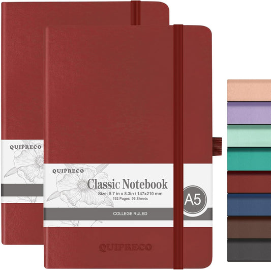 Hardcover Lined Bullet Dotted Journal Notebook, A5 140 192 Pages 100 120Gsm Paper College ruled for School,Work,Travel,and Daily Planning，5.7''*8.3'' (2, Burgundy, A5 Lined)