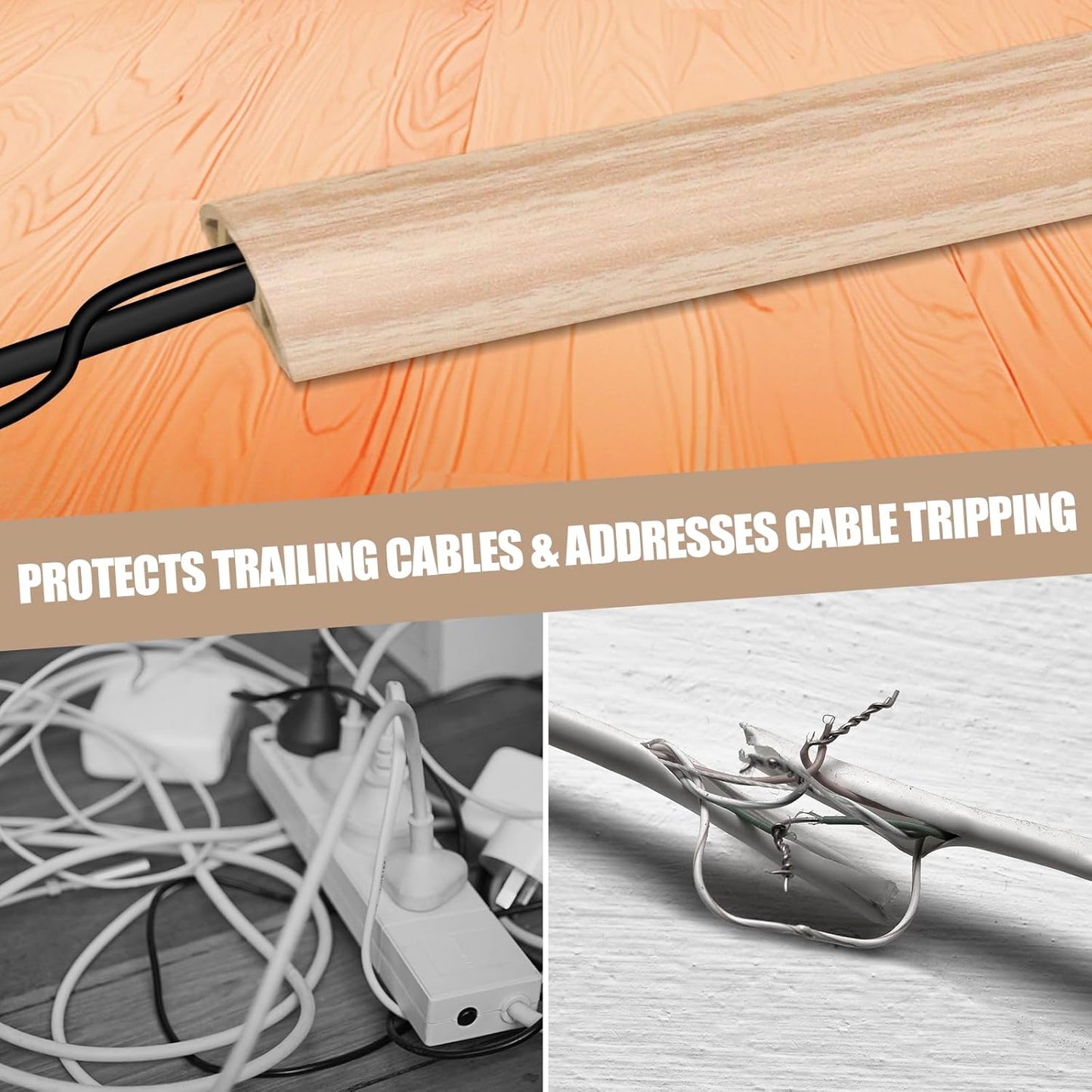 Floor Cord Cover Self Adhesive Cord Hider,3.3FT Cable Management, Extension Strip Protector for Wires, Prevent Cable Trips for Offices, Gyms, Exhibitions Cavity:0.3"(W) x0.28(H) WoodLightyellow