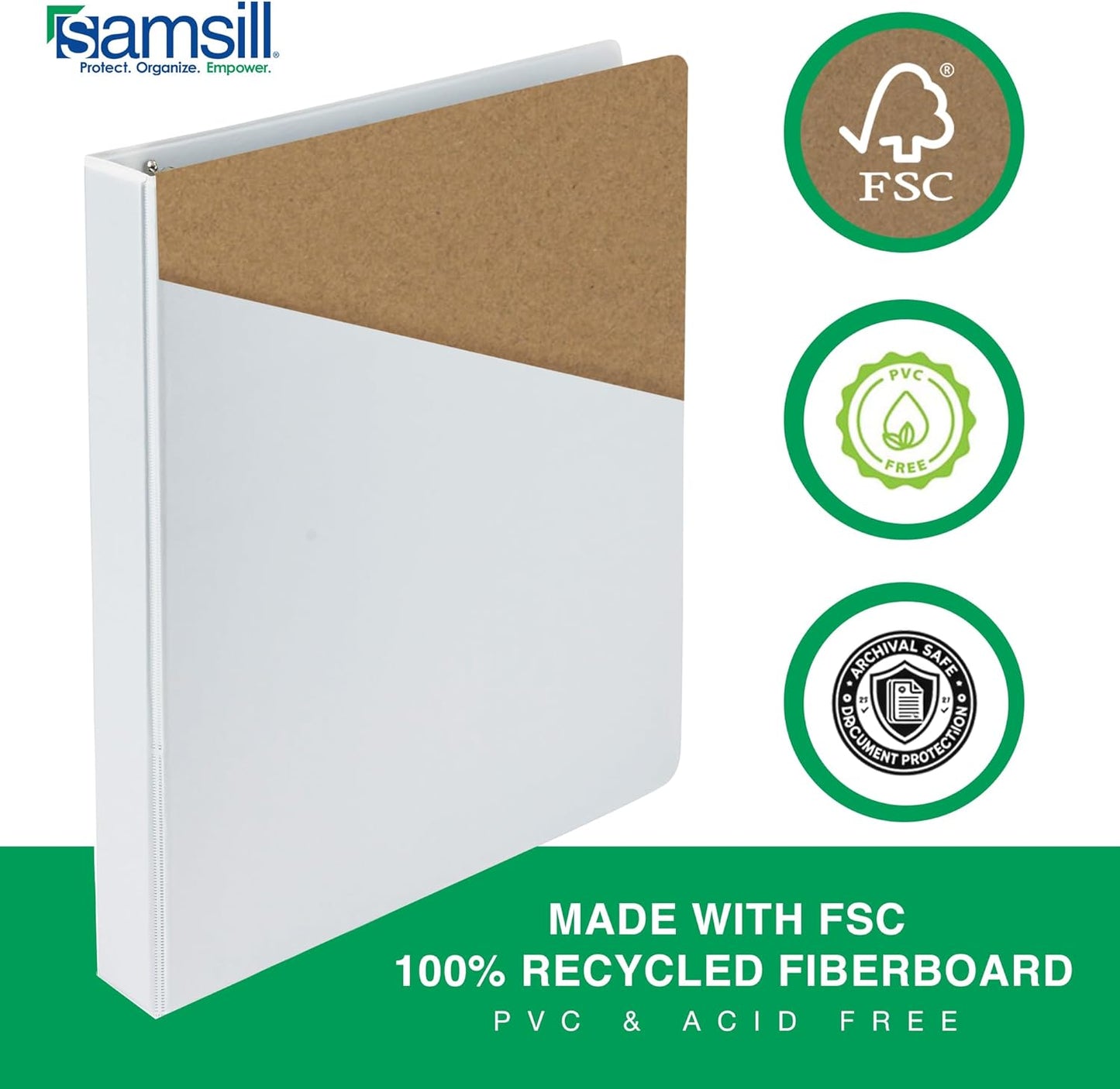 Samsill 0.5 Inch 3 Ring Binder, Made in USA, Economy Round Ring, Clear View Cover, 100 Sheet Capacity - for School, Home, Office - White, 6 Pack