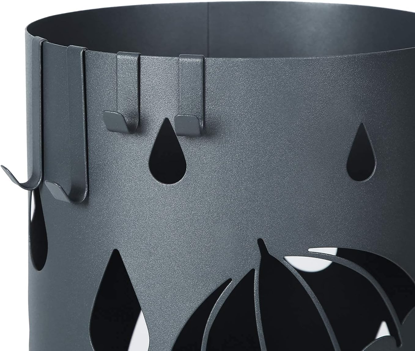 SONGMICS Umbrella Stand, Metal Umbrella Holder for Entryway, with Water Tray and 4 Hooks, 7.7 x 7.7 x 19.3 Inches, Round, Anthracite Gray ULUC23AG