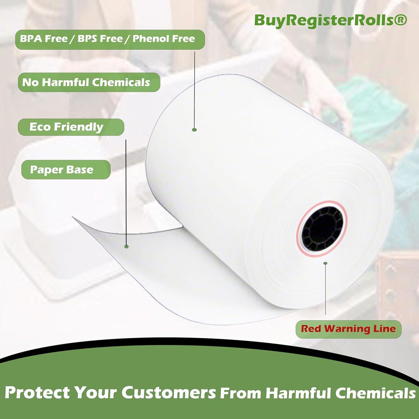 BPS Free Thermal Paper 3 1/8" x 230' ft (Also BPA & Phenol Free - 50 Rolls) Climate Friendly Receipt Rolls fits all Clover POS Cash Register Printers SCP700 TSP100 from BuyRegisterRolls
