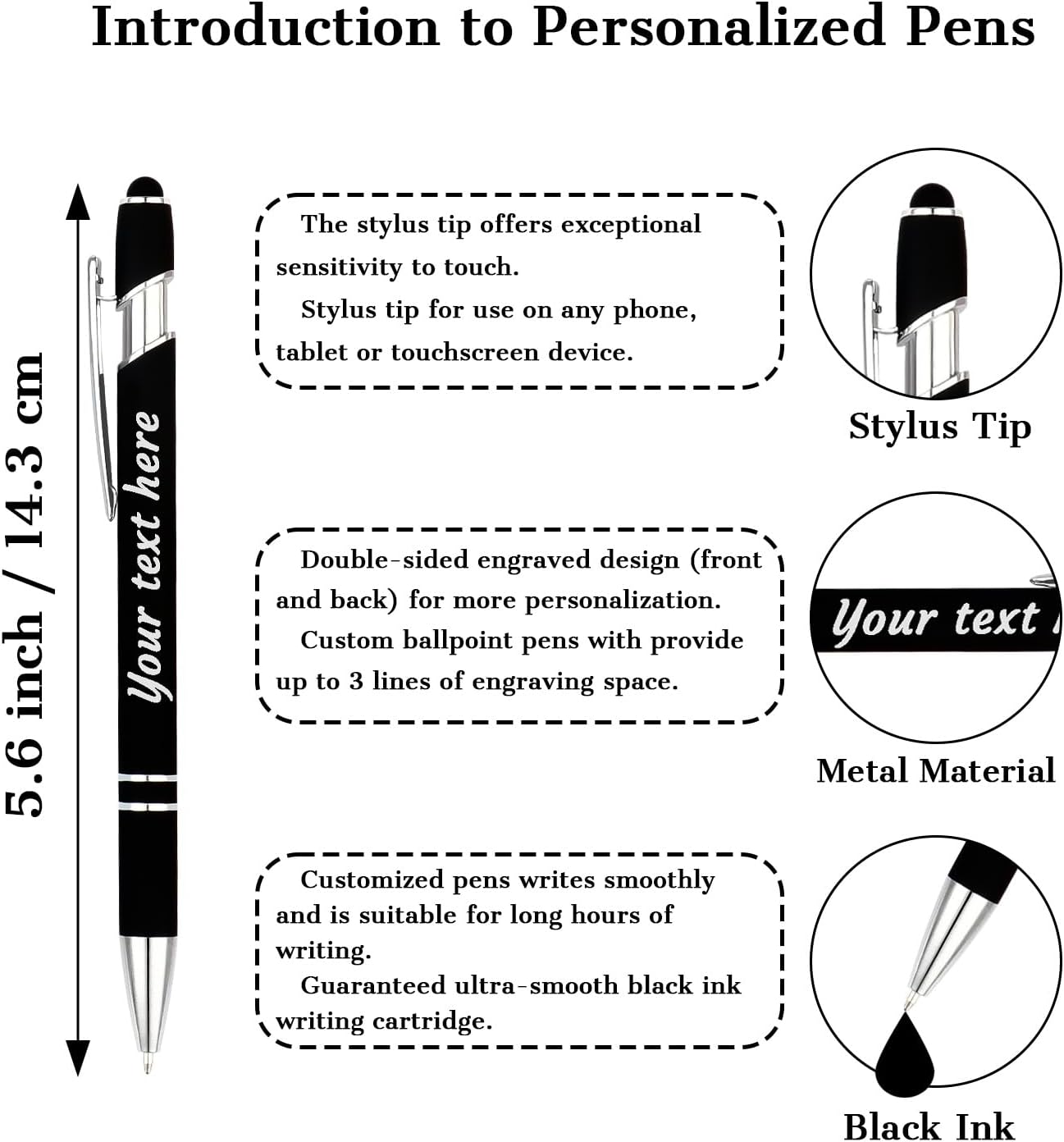 Personalized Pens with Name Logo or Message, Up to 1200 pcs Bulk Custom Metal Ballpoint Pen with Black Ink Customized Gift for Business, Graduation and Promotions (Dark Blue)