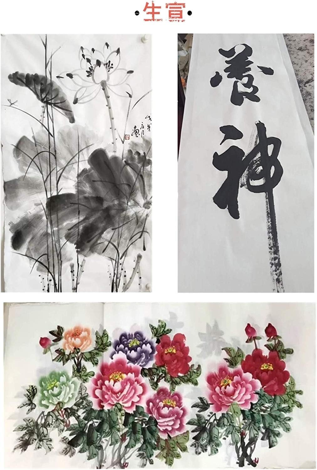 MEGREZ Chinese Japanese Calligraphy Xuan Paper, Rice Paper Sumi Calligraphy Paper for Calligraphy Brush Ink Writing, Painting Without Grids 100 Sheets/Bag,13.4 x 13.4inch, Sheng (Raw) Xuan