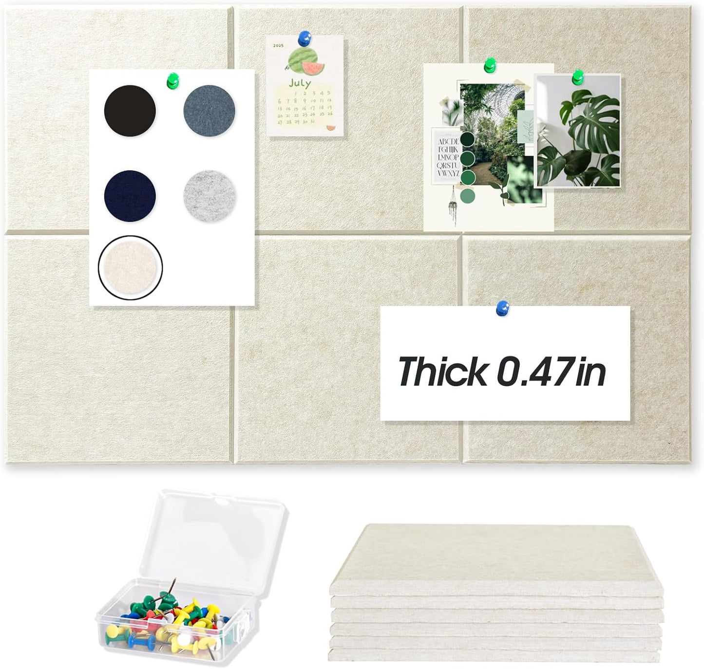 Thick Cork Board for Wall with Pins, 36" x 24" Bulletin Board Self-Adhesive Pin Board | Customized 6 Packs Felt Tiles for Office Home Wall Decor