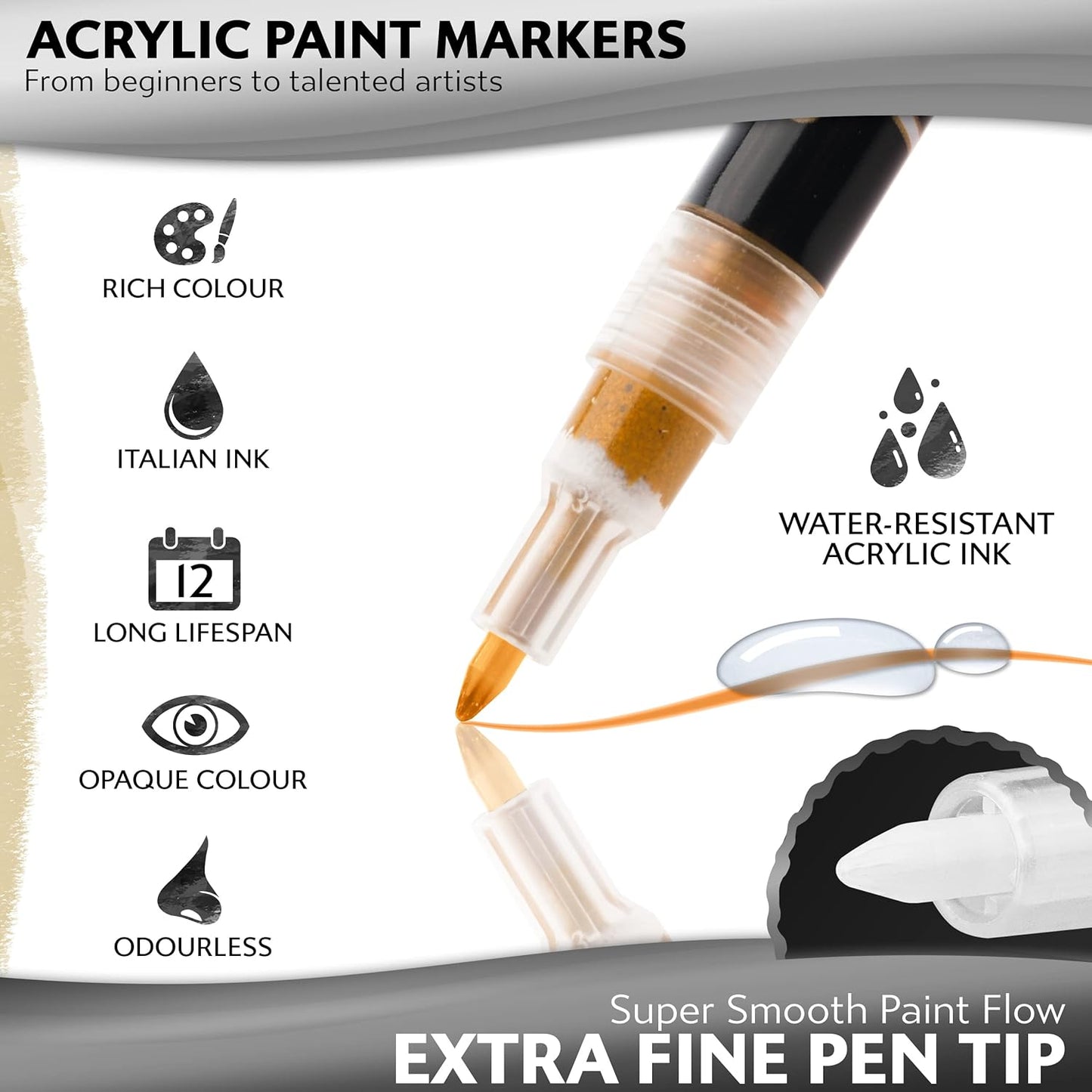 Stylo 4 Count Acrylic Metallic Pens - Rose Gold Paint Pens - Fine Tip Permanent Acrylic Metallic Paint Markers for Rock Painting, Glass, Wood, Ideal for Arts and Crafts (Pack of 4, Rose Gold)