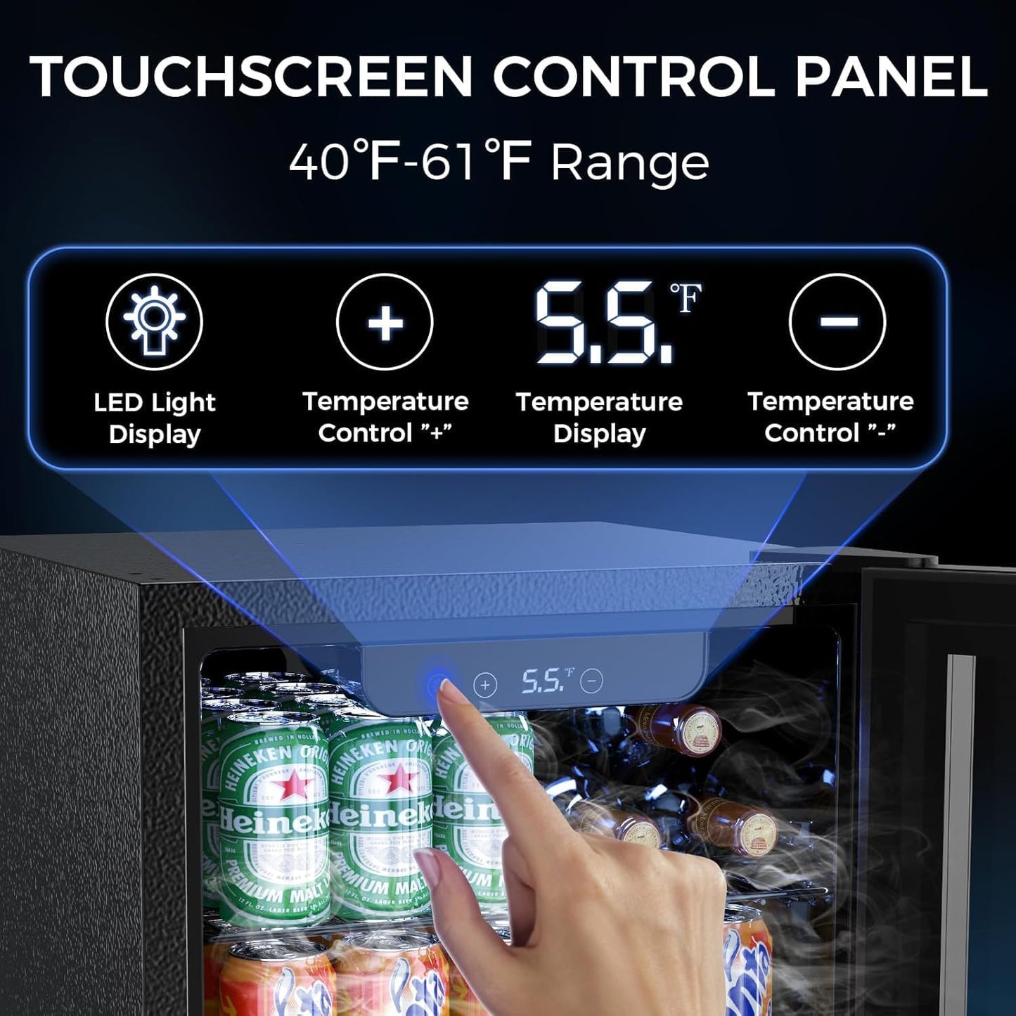 1.7 Cu.ft Beverage Refrigerator Cooler, 68 Can Mini Fridge Glass Door with Adjustable Shelves, Digital Temperature Display, Freestanding Small Drink Fridge for Home, Office or Bar(Black)