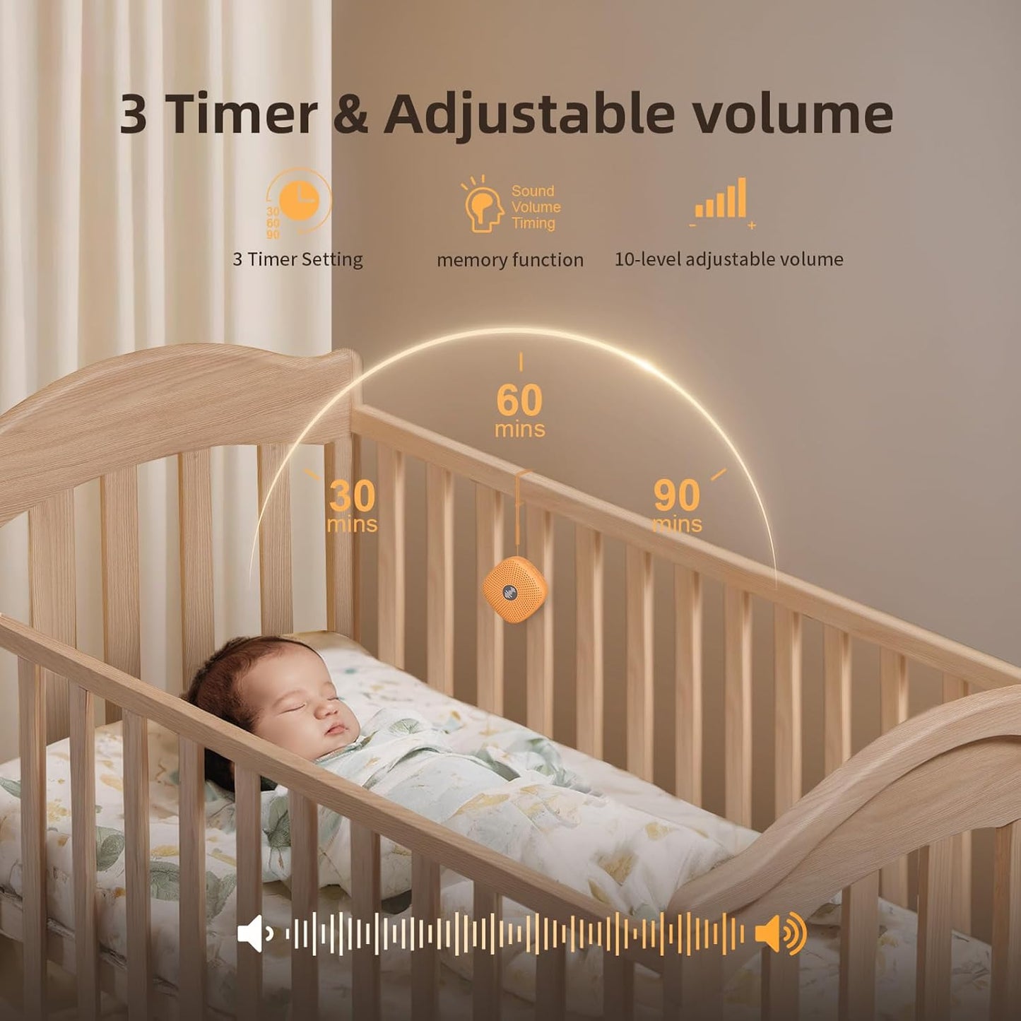 White Noise Machine,Portable Sound Machine for Baby Adult,21Soothing Sound,Auto-Off Timer,Noise Canceling for Office & Sleeping, Compact Size for Home,Travel,Registry Gift,Orange