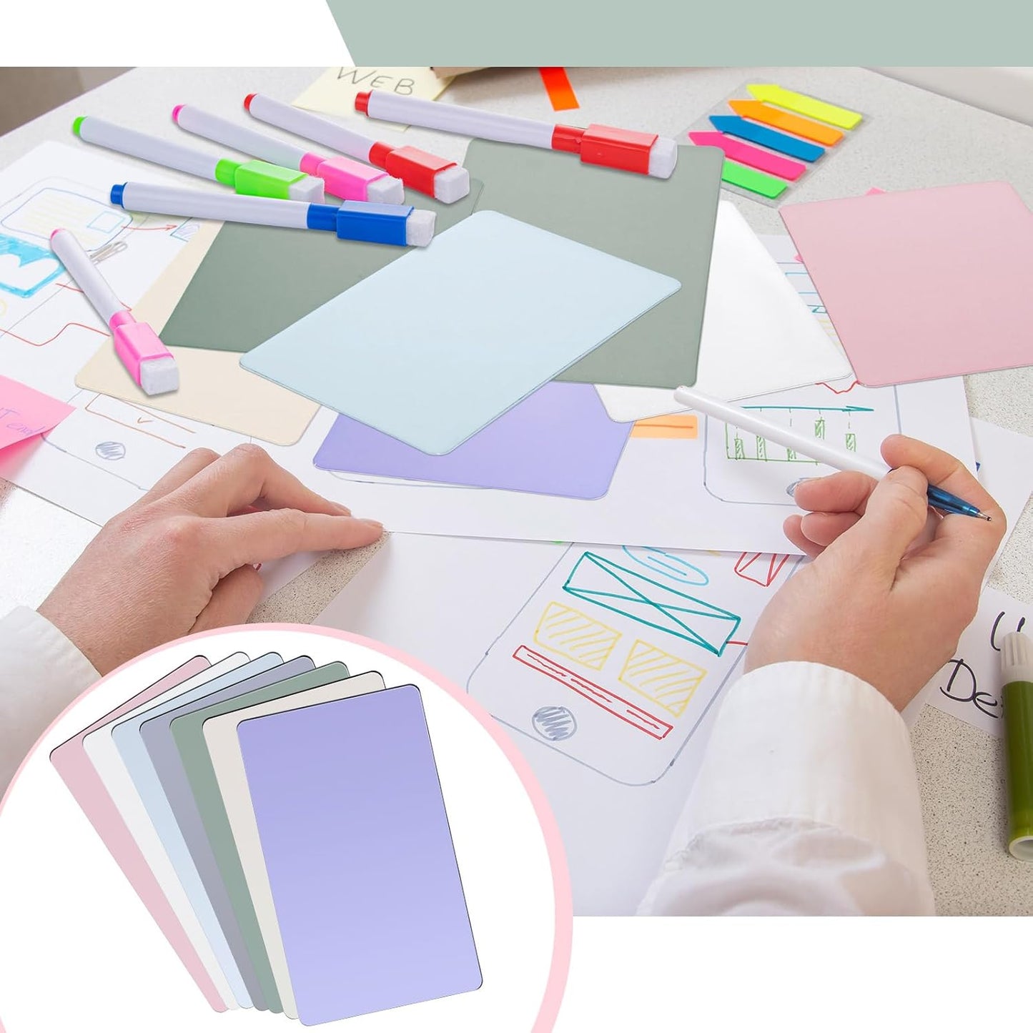 Harloon 100 Pcs Dry Erase Index Cards 3 x 5 Inch Laminated Reusable Dry Erase Note Cards Sheets for Office to Do List(Morandi)