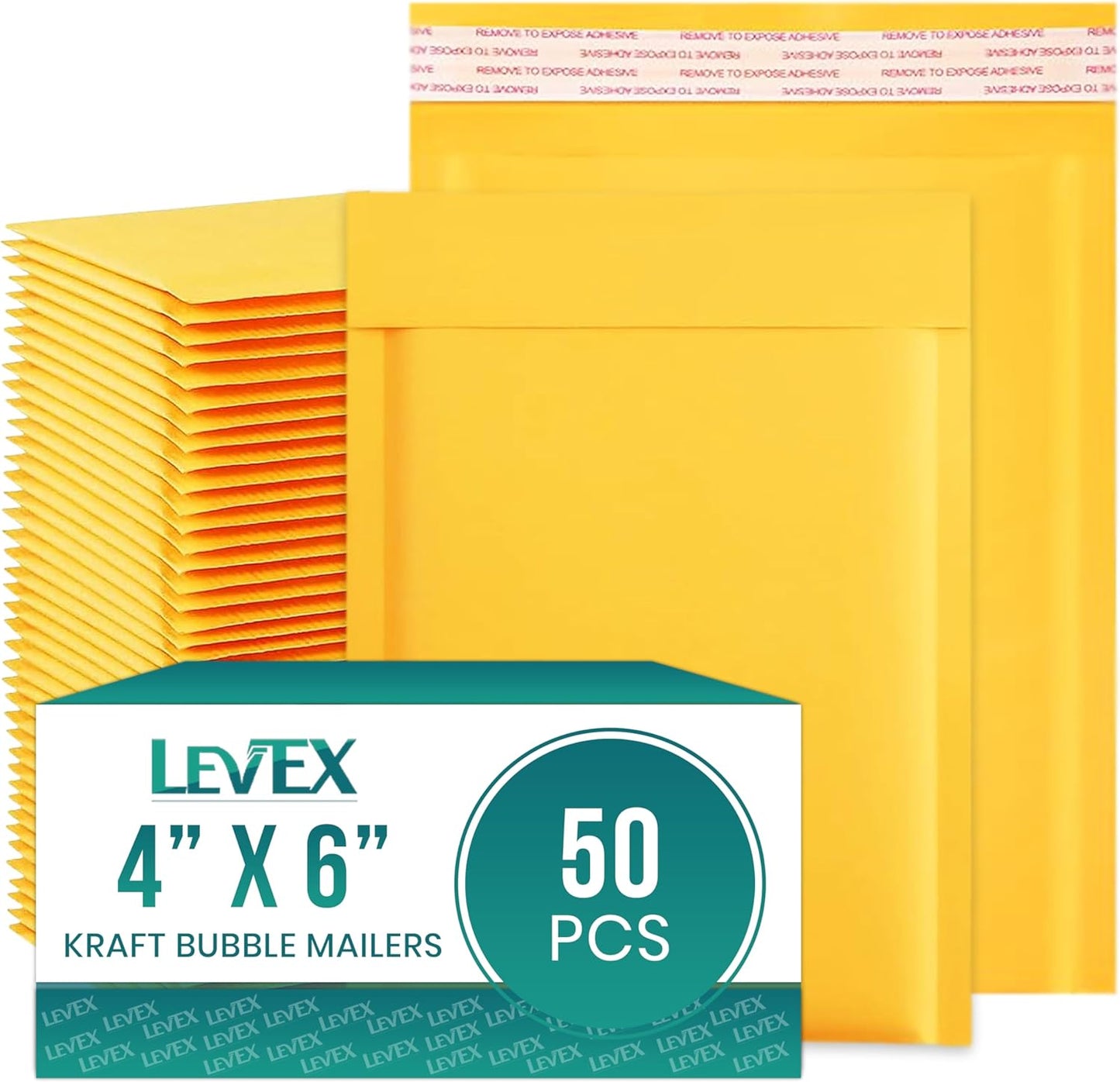 Levex - #0000 4" x 6" [50 Pack) Kraft Bubble Mailers, Padded Envelope Mailers, Packing Envelope & Mailing Bags for Shipping