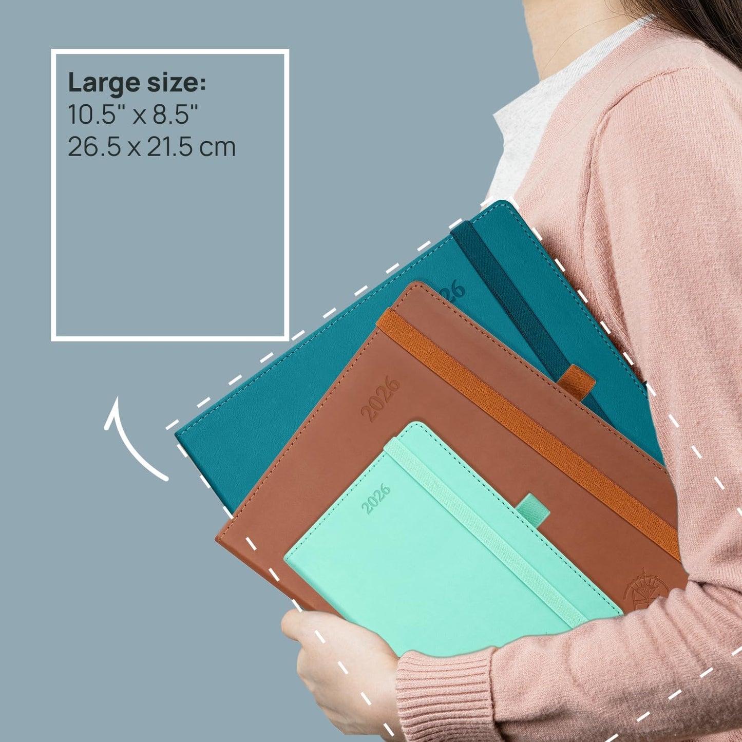 POPRUN 2026 Planner (Large - 8.5'' x 10.5'') - 2026 Weekly Calendar (Jan. 2026 - Dec. 2026) with Hourly Time Slots, Weekly/Monthly Appointment Book for Time Management - Leather Soft Cover - Blue Green