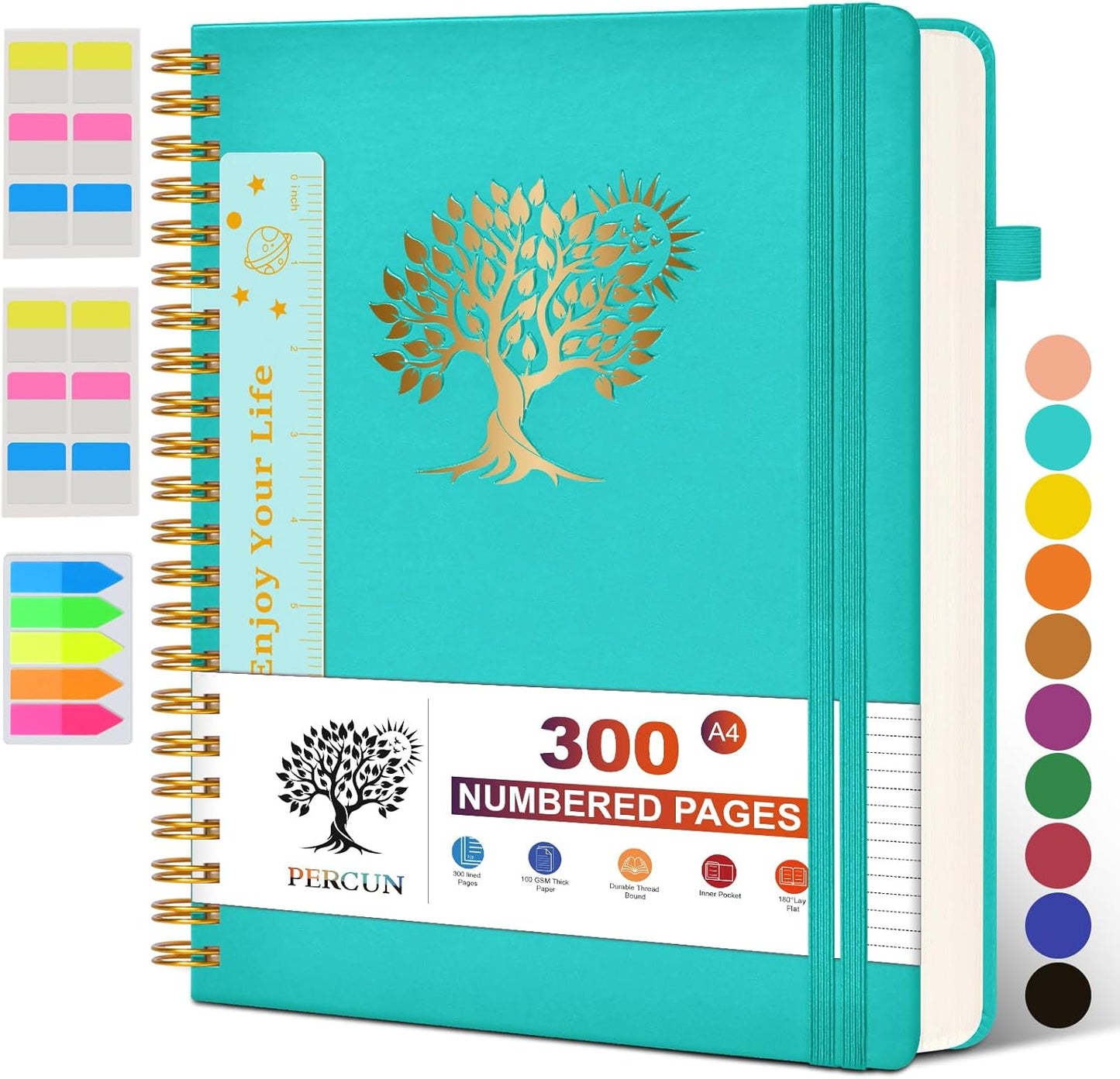 Large Spiral Notebook Journal for Women Men - 300 Numbered Lined Pages, College Ruled, A4 Hardcover Spiral Bound Notebook for School, Work, Note Taking, Writing, Leather Spiral Journal 8.5"x11"