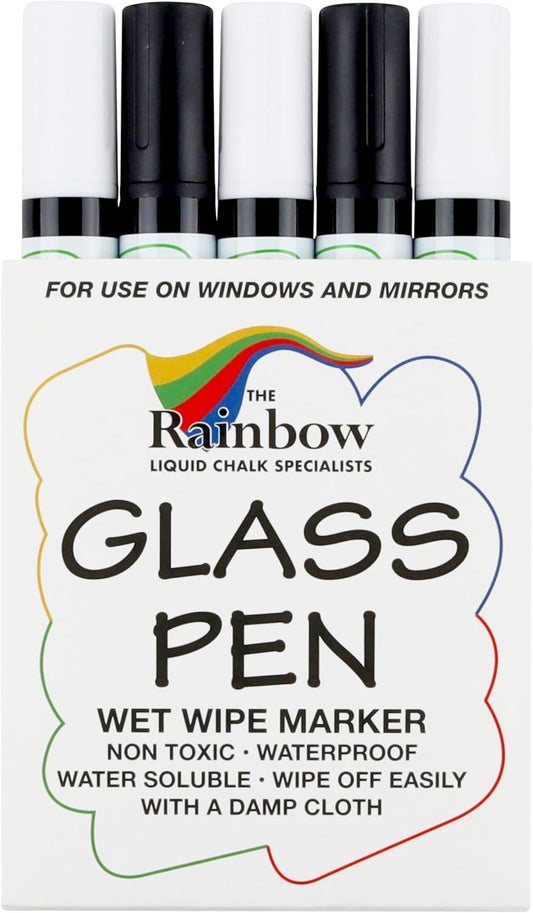 Glass Pen Window Marker: Liquid Chalk Pens for Glass, Whiteboard Markers with Washable Paint - Graduation, Car Windows, Mirror, Storefront, Wedding, Party & Holiday (5 Pens - Black & White - Fine Tip)