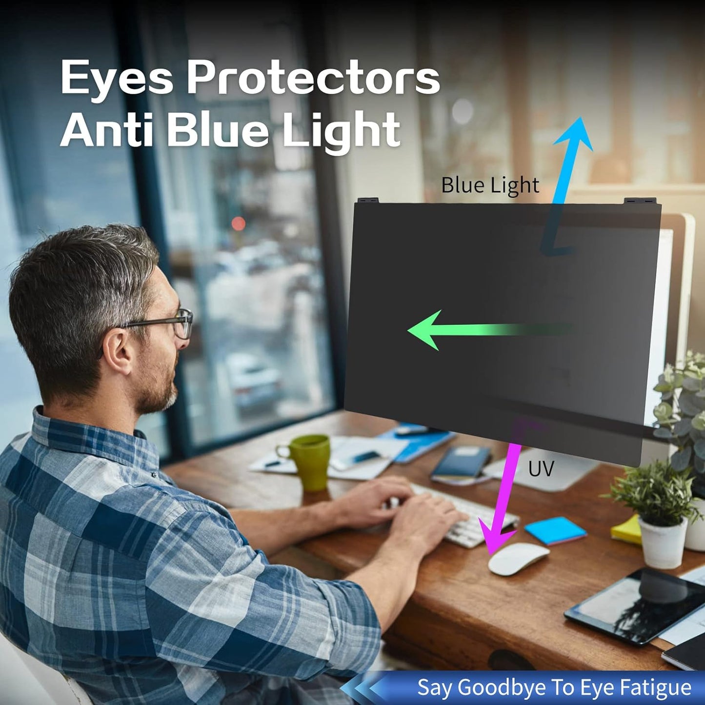 Computer Privacy Screen Filter 27 Inch, 9H Hardness Hanging Computer Screen Privacy Shield Compatible with 16:9 Widescreen Monitor, Eye Protection and Blue Light Blocks