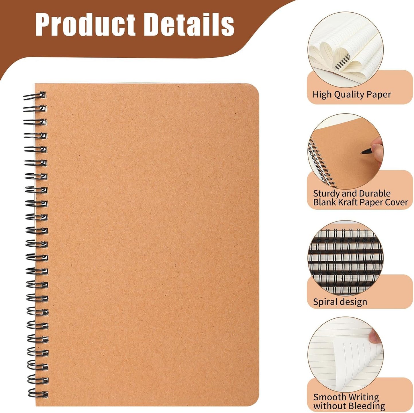 miikoul 150 Packs A5 Spiral Notebooks, 8.3"×5.5", 60 Sheets/120 Pages, Hardcover Lined Journal Notepad Travel Notebooks for Office and Back to School Supplies