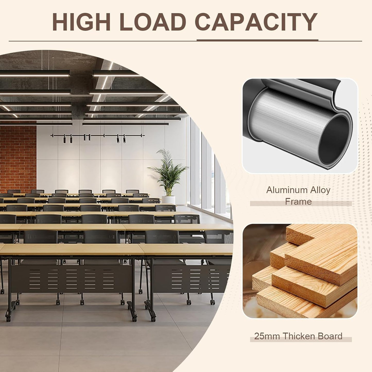 Folding Conference Room Table, Modern Conference Tables with Wheels, Large Rectangular Mobile Training Tables for Office Classroom, Foldable Modular Boardroom Seminar Table Maple (6pack L63in)
