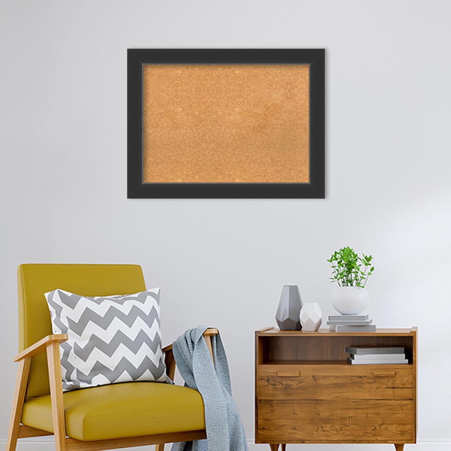 Amanti Art Natural Cork Board for Wall, 25x33 Vision Board with Black Wood Frame, Medium Corkboard Office Decor for Home Organization, Modern Contemporary Corkboard Pinboard to display items for home