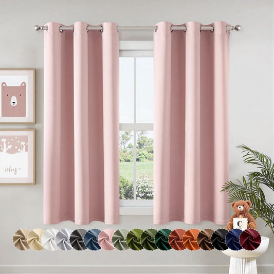 MIULEE Baby Pink Blackout Curtains - Bedroom Window Treatment Curtains Thermal Insulated Room Darkening Drapes for Living Room Kitchen Grommet Top Light Blocking Drapery, 40 x 45 Inches Long, 2 Panels
