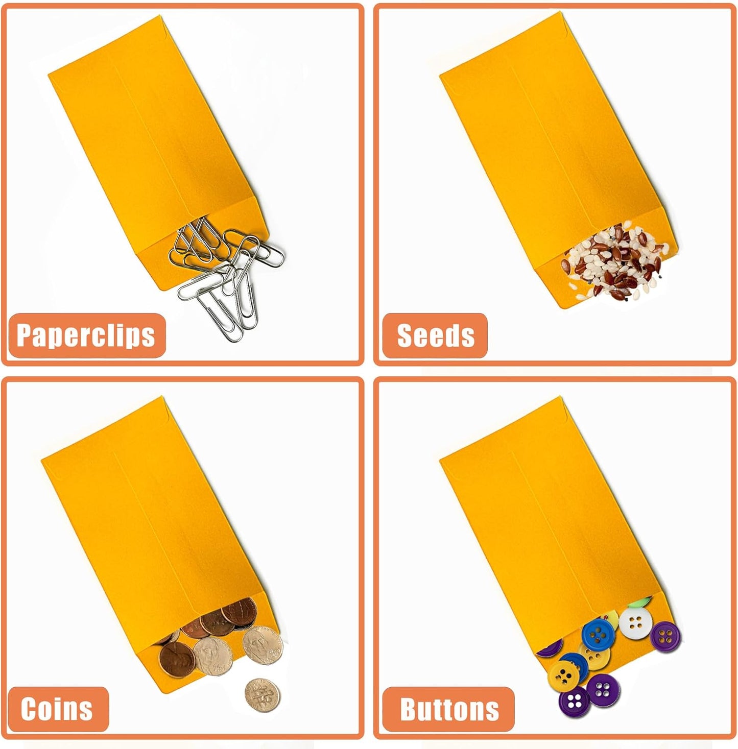 #1 300 Pcs Small Coin Envelopes 2.25" x 3.5" with Gummed Flap, Yellow Kraft Mini Envelopes for Storing Keys, Stamps, Seeds, Tips and Small Items (300)
