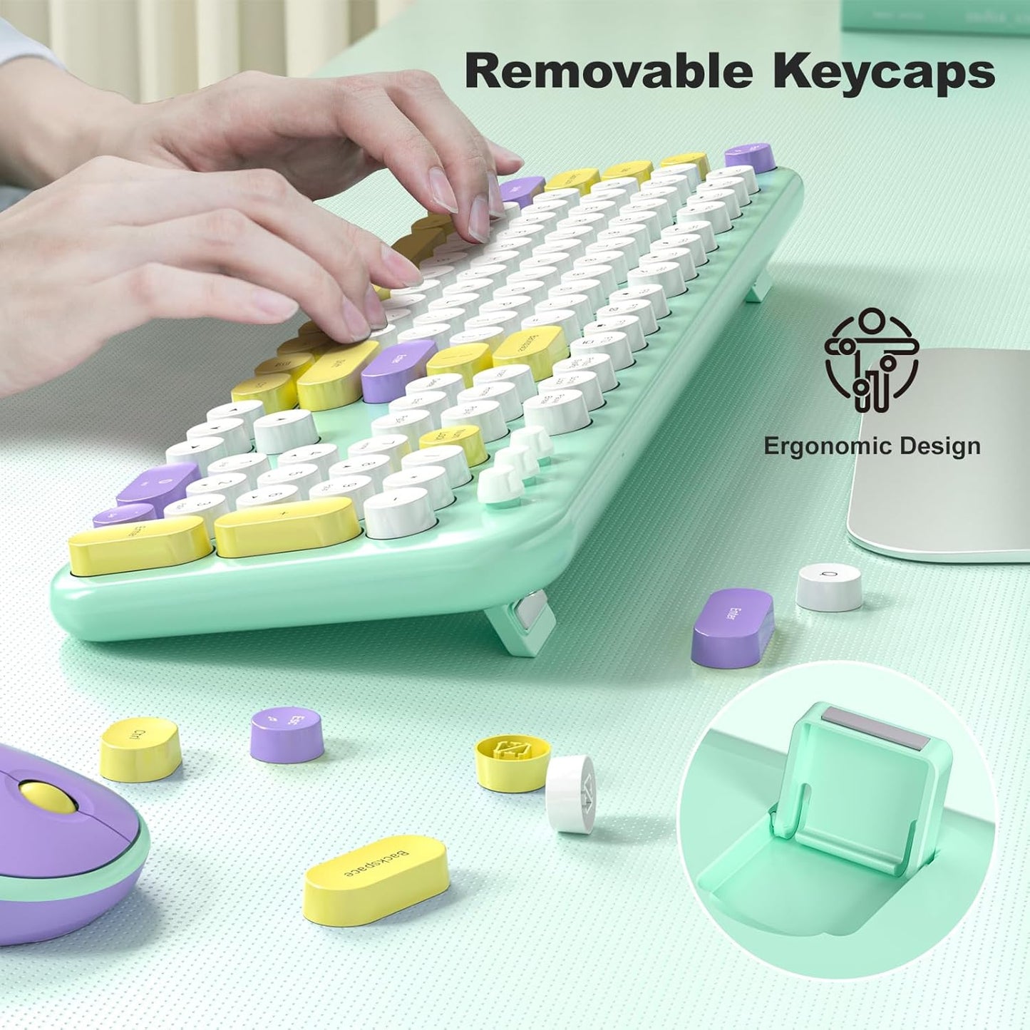 Wireless Keyboard and Mouse Combo, Typewriter Full Size Keyboard with Number Pad and 2 in 1 USB Connected Mouse Plug Play for Windows 7/8/10, Laptop, Desktop, PC, Computer