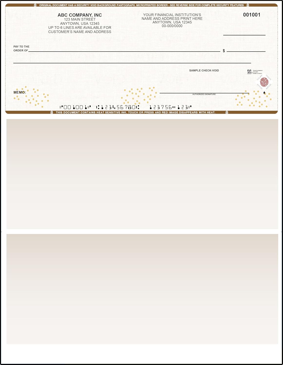Tan High Security Checks on Top Compatible w/QB accounting software - Custom Computer Checks on Top (1000)