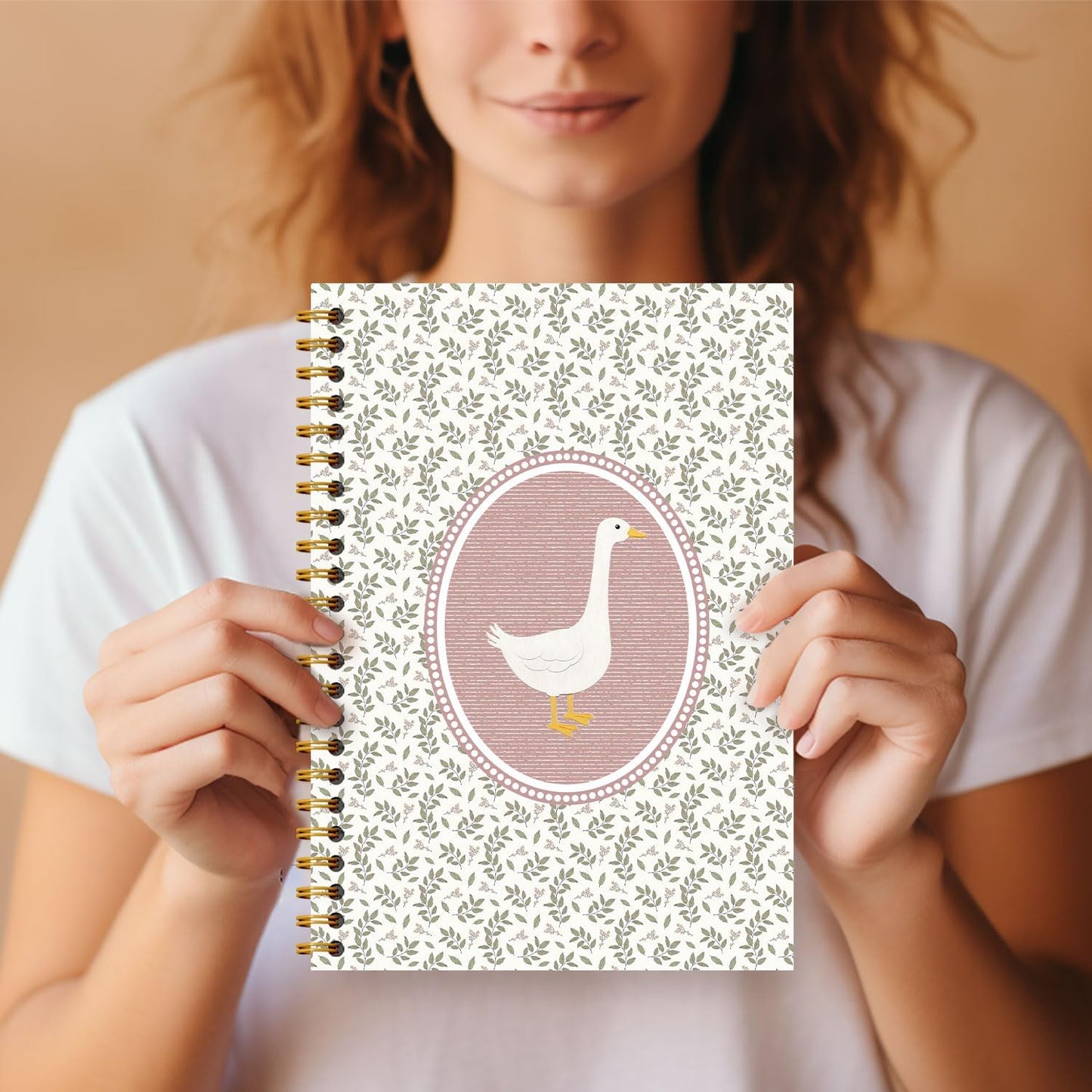 Guymn Vintage Pink Floral Goose Notebook, Cottagecore Botanical Goose Journal for Kids Girls, Geese Animal Lover Gifts Hardcover Spiral Notebooks Journals 5.5x8.3 Inch