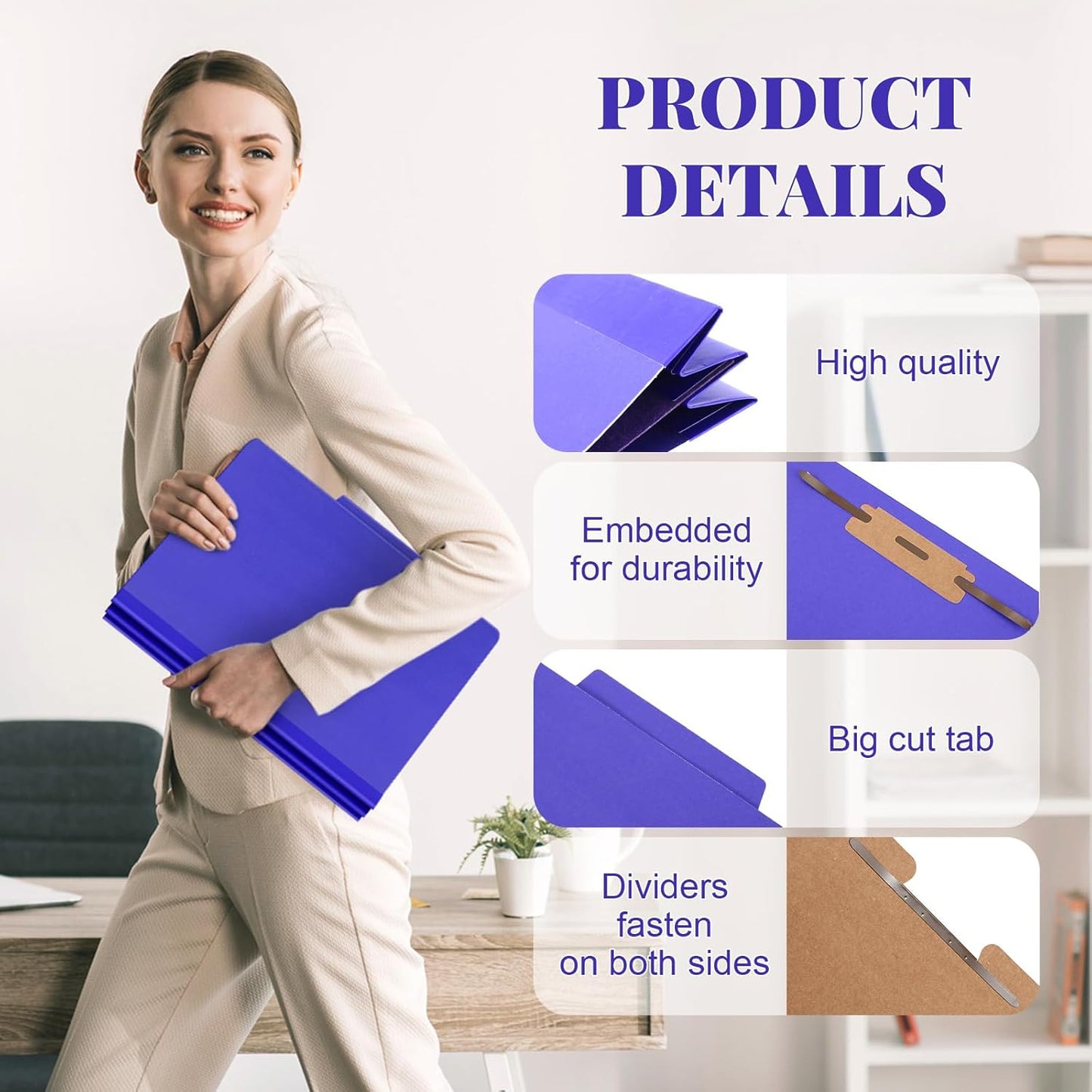 60 Pcs Classification Folders Letter Size, 1 Divider Pressboard File Folder with Fasteners, Expanding File Organizer Bulk for Teachers, Clergy, Office, Church, Christmas Donations (Purple)