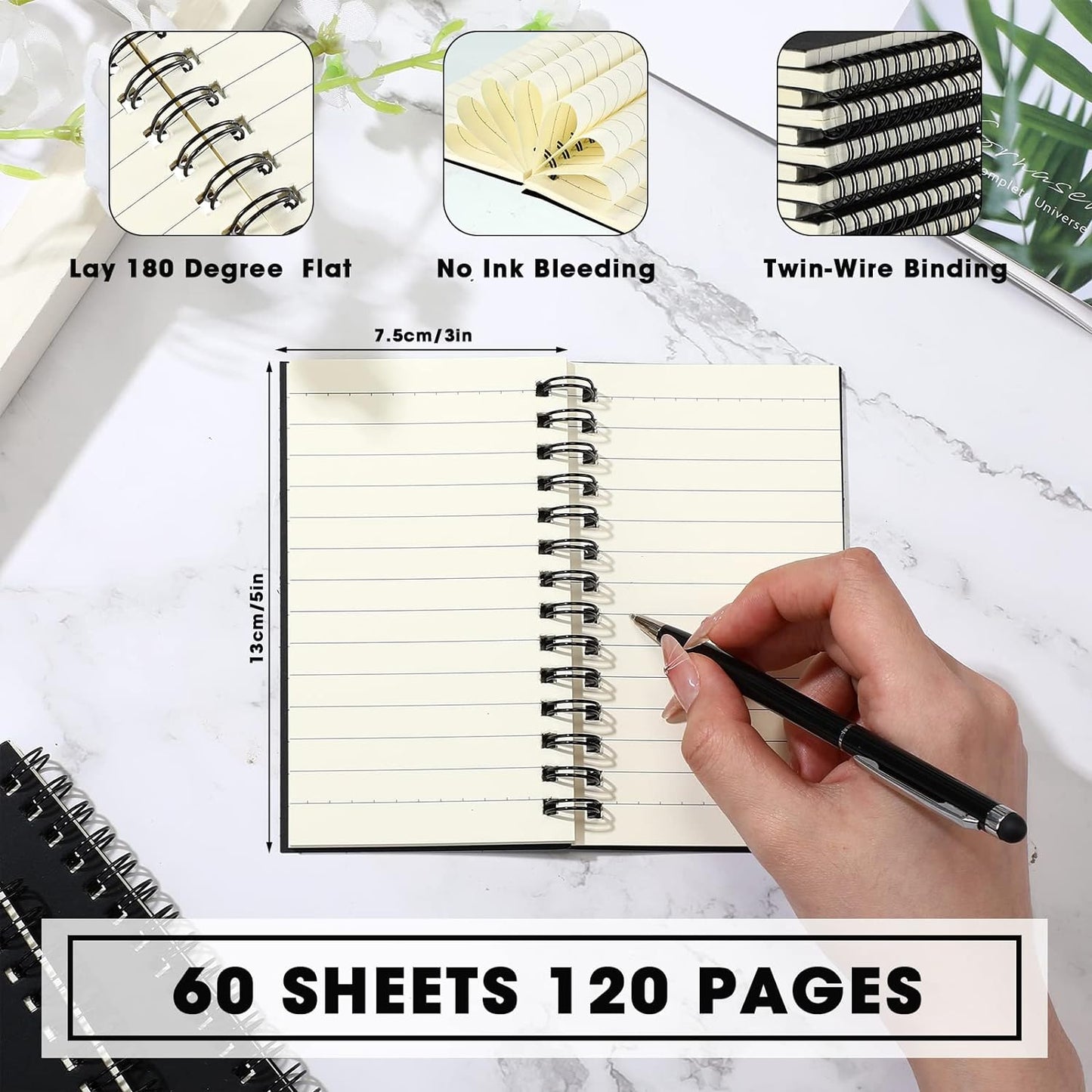 Jutom 6 Pcs Small Spiral Notebooks Memo Pads 3x5 Bulk Small Pocket Notebooks Mini Notepads with Lined Pages Mini Journals for Office Back to School Work Writing Supplies, 120 Pages (Black)